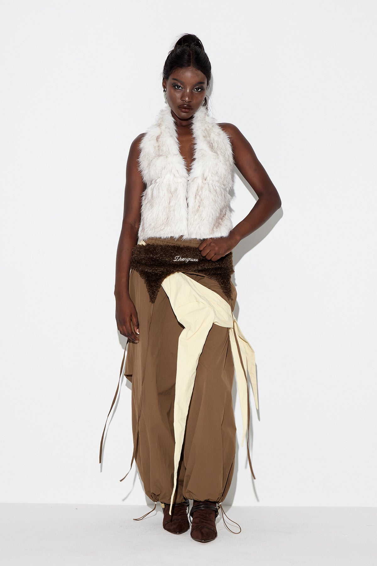 Anouk Asymmetric Faux Fur Barrel Pants