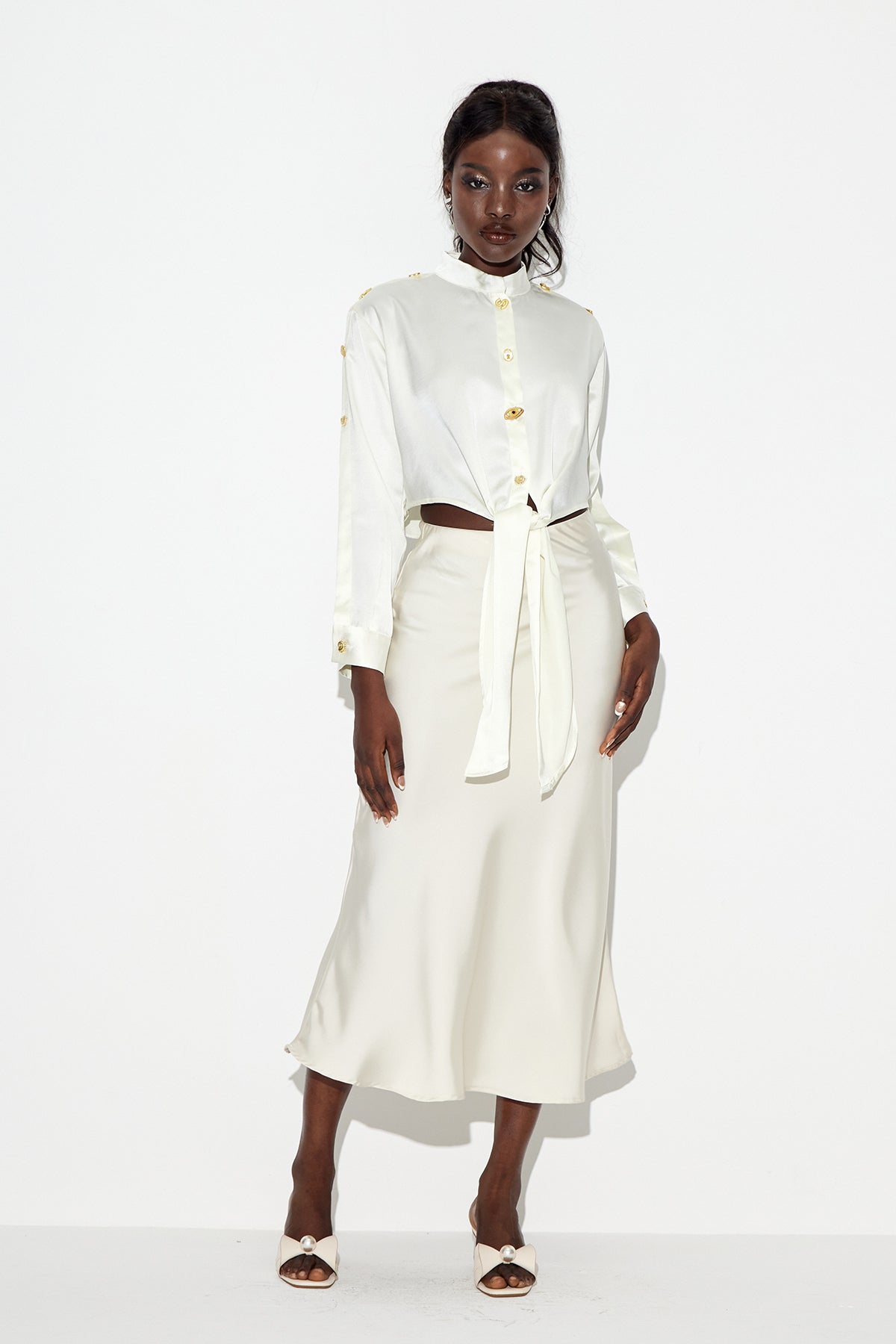 Eadric Deconstruct Tie Up Shirt In White