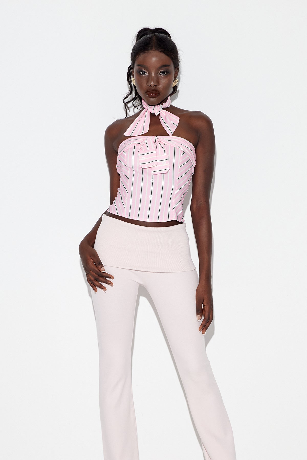 Earl Strapless Stripe Top In Pink