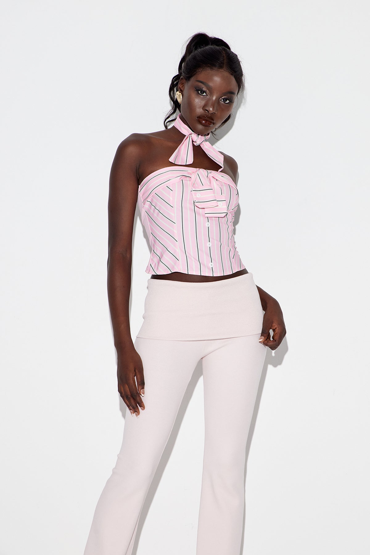 Earl Strapless Stripe Top In Pink