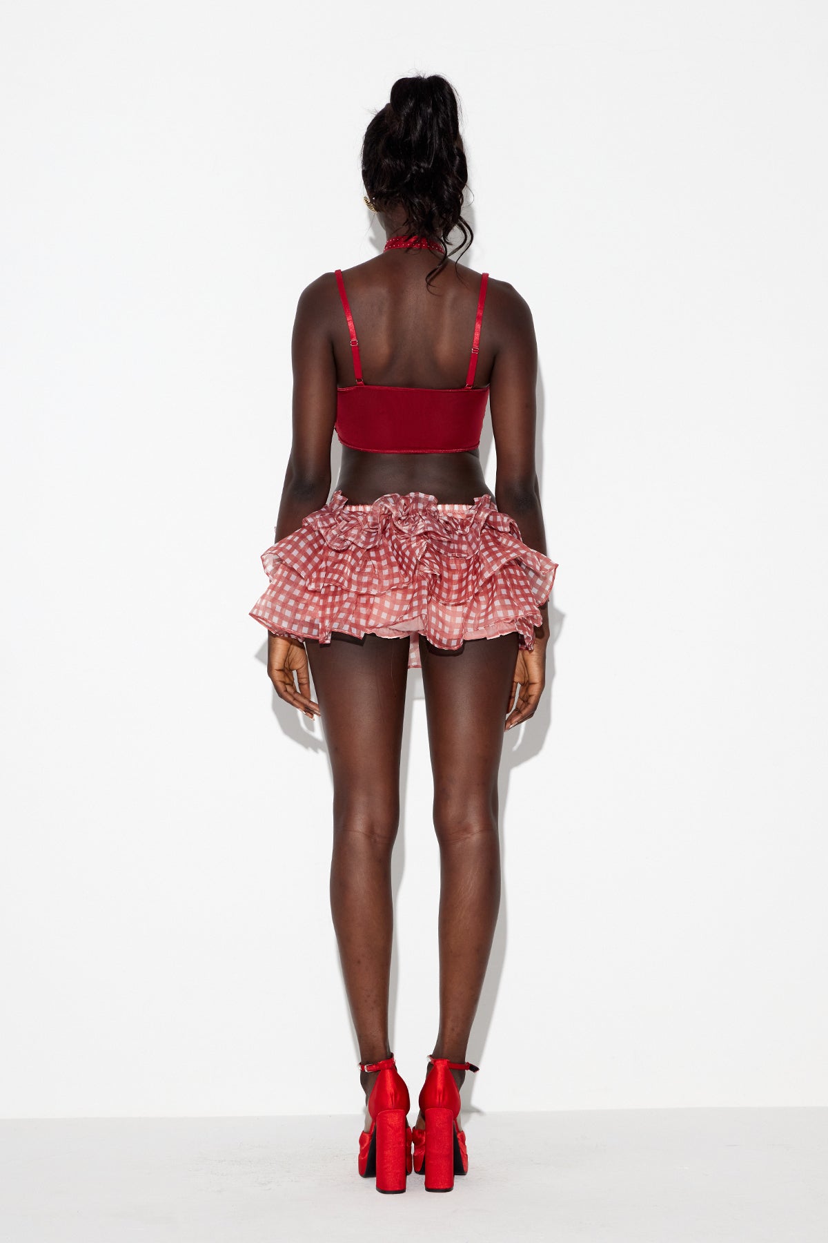 Earle Lace Grid Ruffle Skirt Set