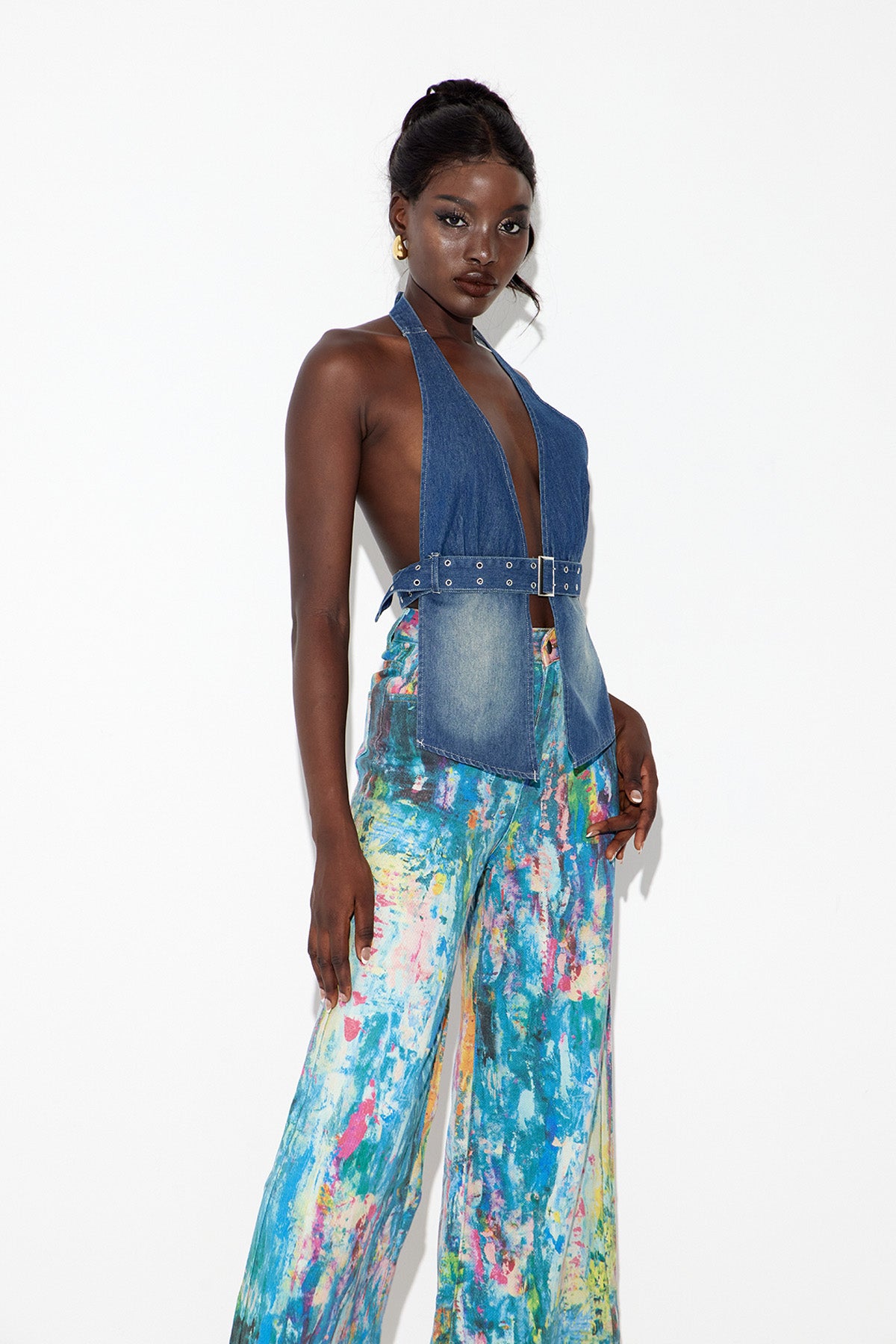 Eberhard Buckle Halter Neck Denim Top