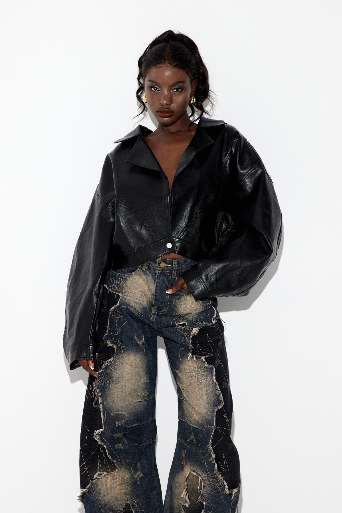 Ebru Bow Leather Jacket