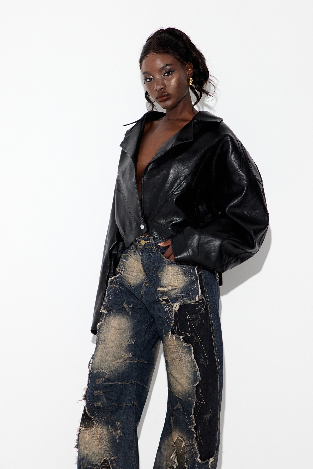 Ebru Bow Leather Jacket