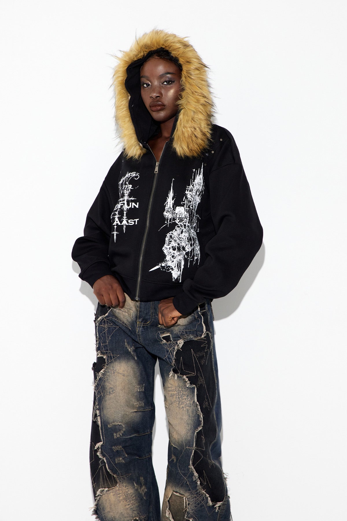 Ebubekir Faux Fur Print Hooded Jacket