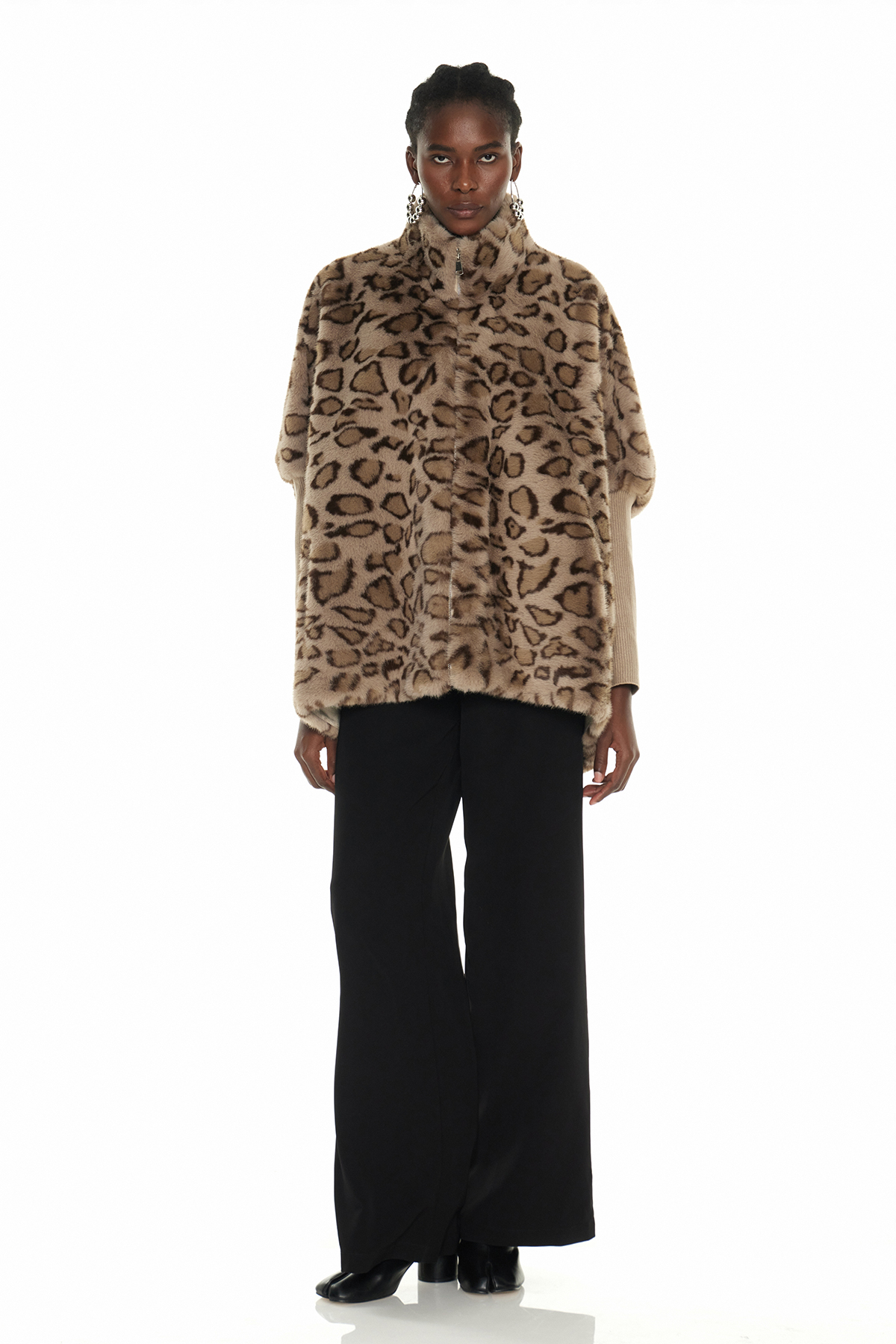 Edel Leopard Faux Fur Jacket In Khaki