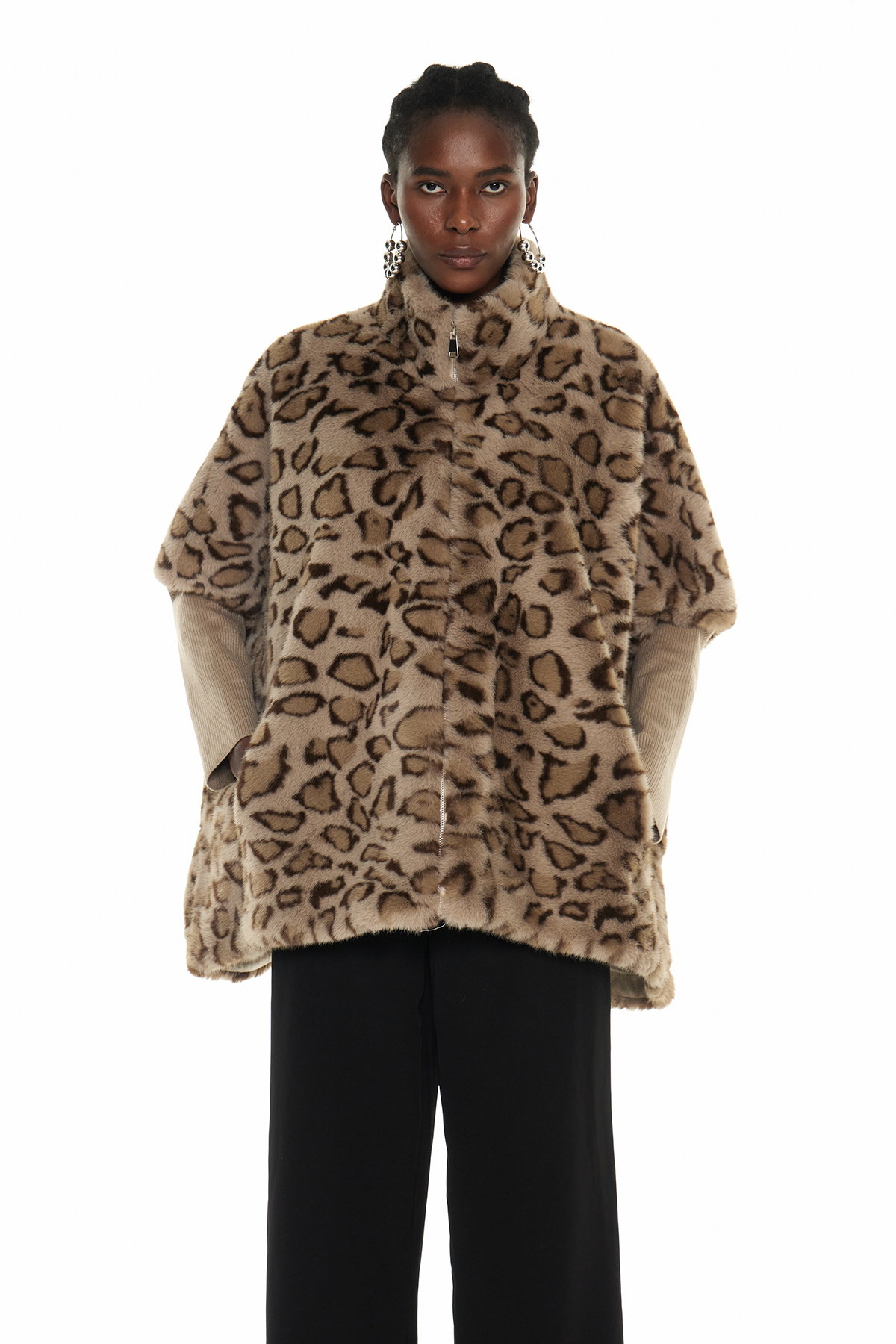 Edel Leopard Faux Fur Jacket In Khaki