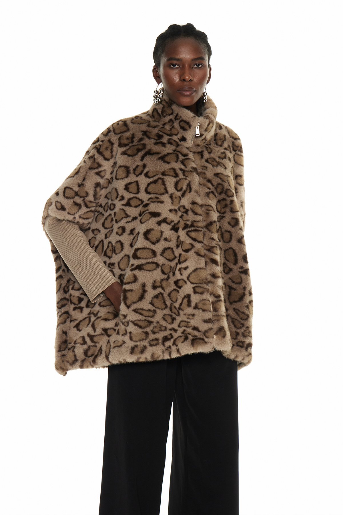 Edel Leopard Faux Fur Jacket In Khaki