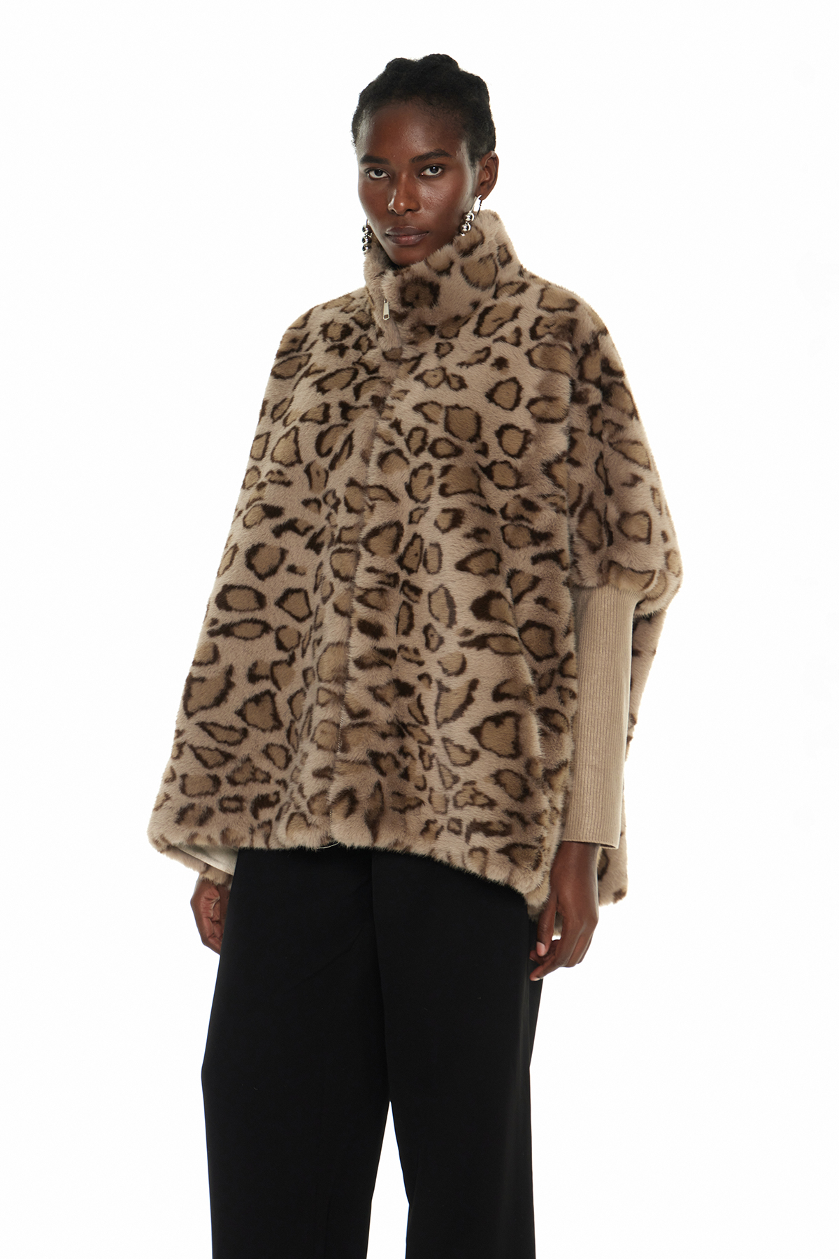 Edel Leopard Faux Fur Jacket In Khaki