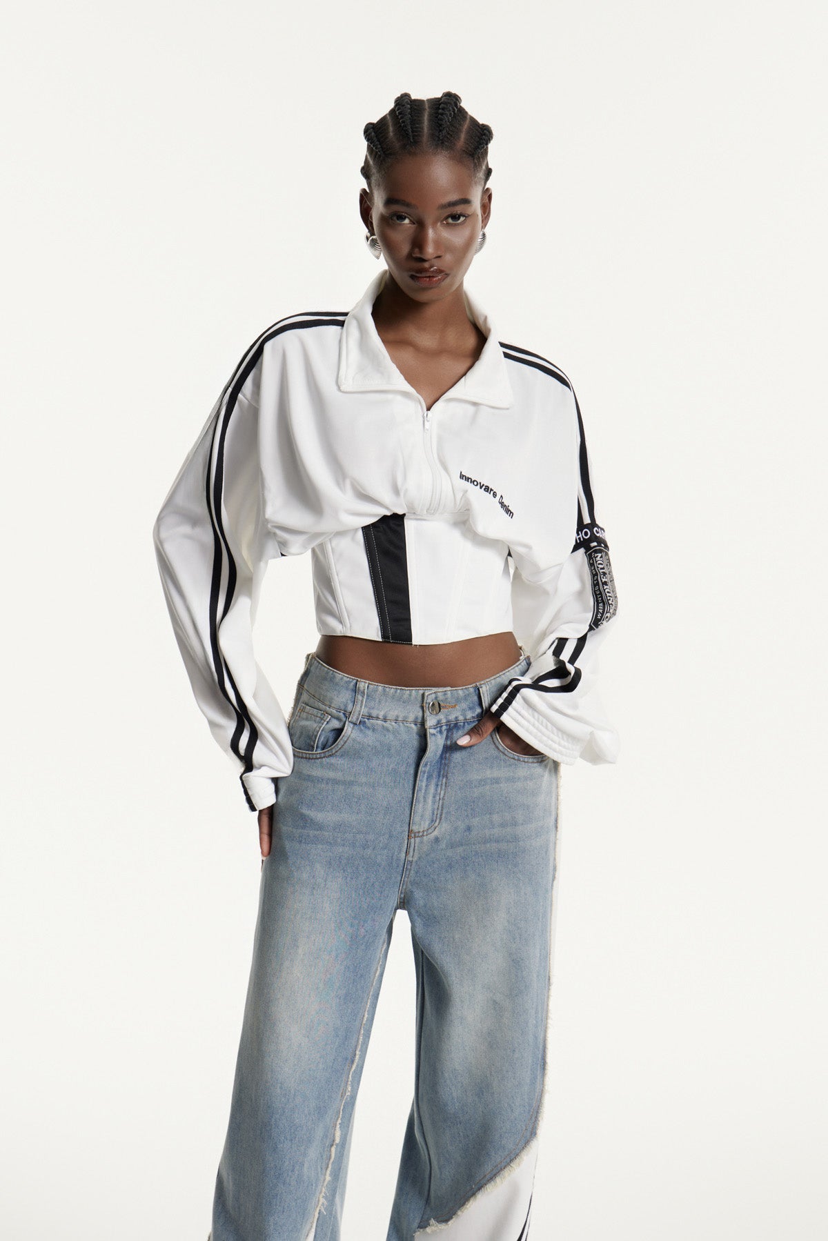 Edelgard Lace Up Stripe Corset Top In White