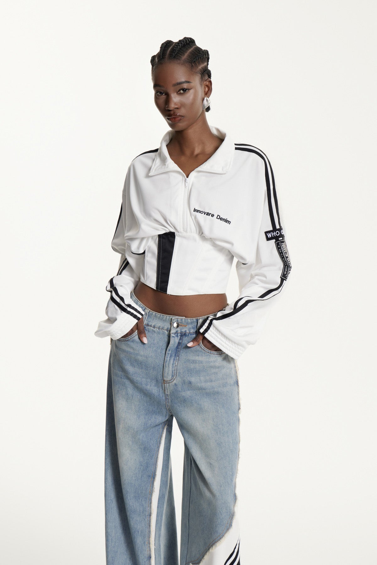 Edelgard Lace Up Stripe Corset Top In White