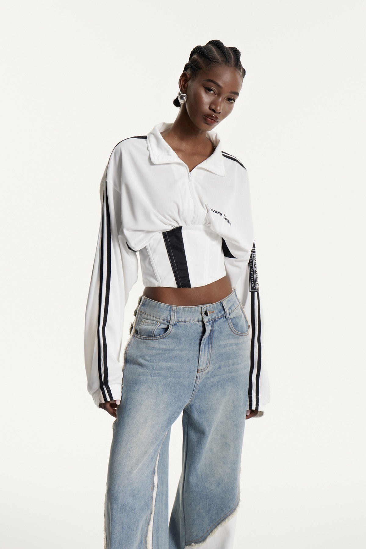 Edelgard Lace Up Stripe Corset Top In White