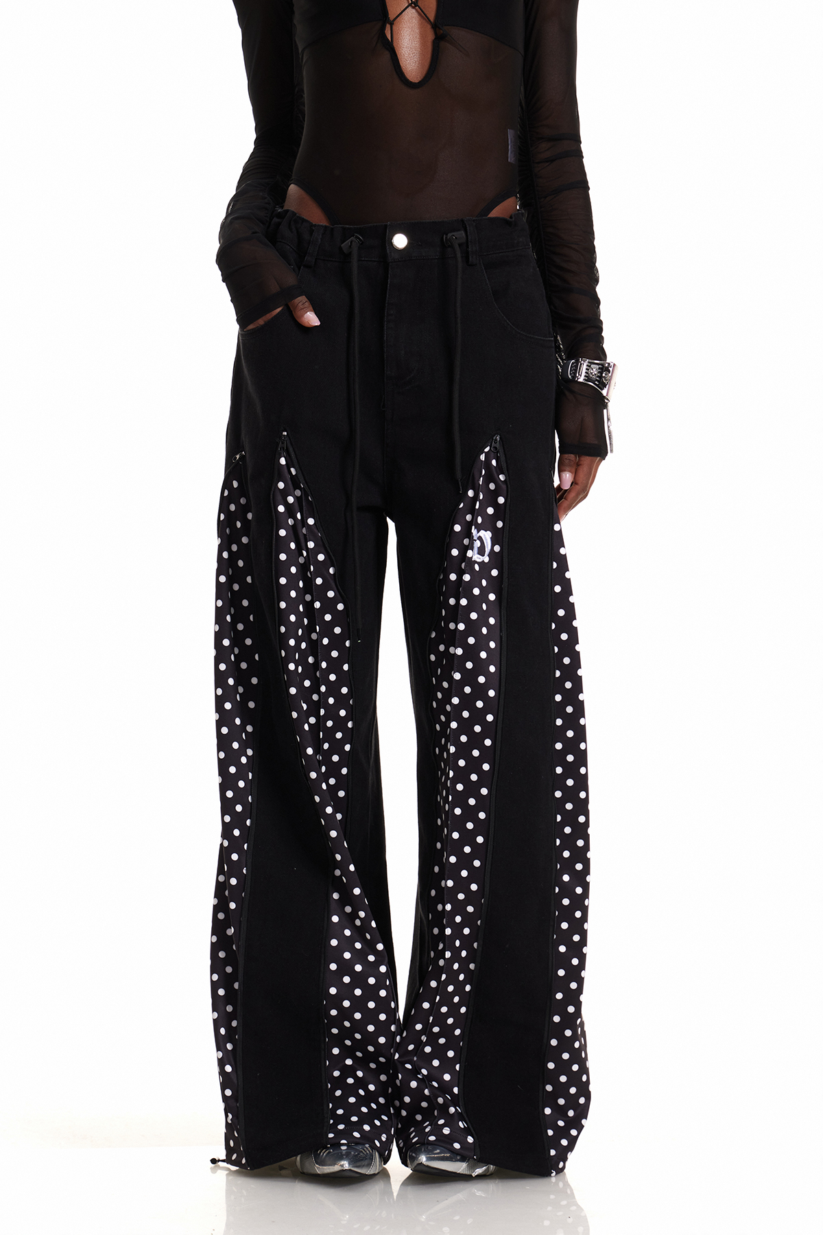 Edelmira Deconstruct Dot Barrel Jeans In Black