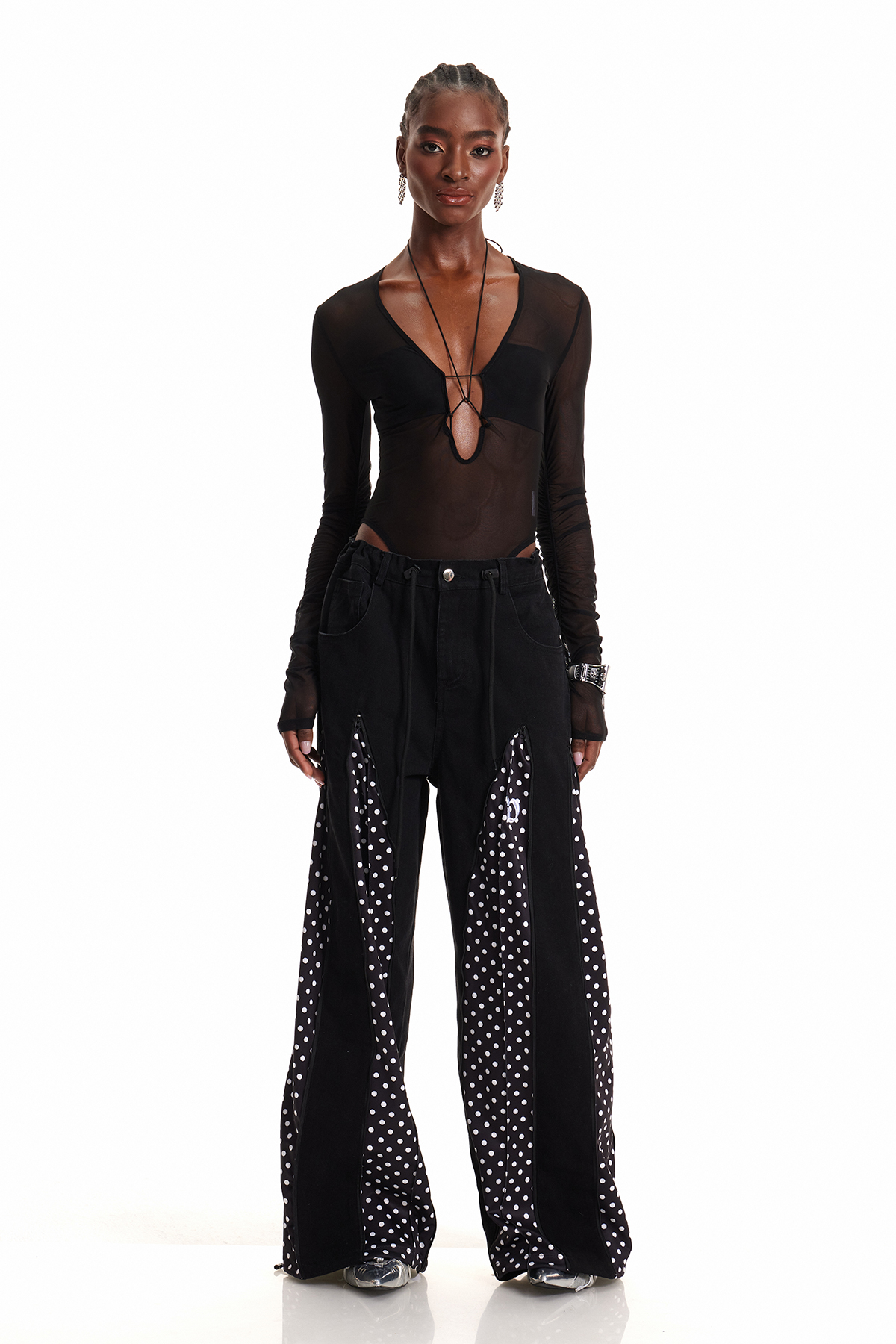 Edelmira Deconstruct Dot Barrel Jeans In Black