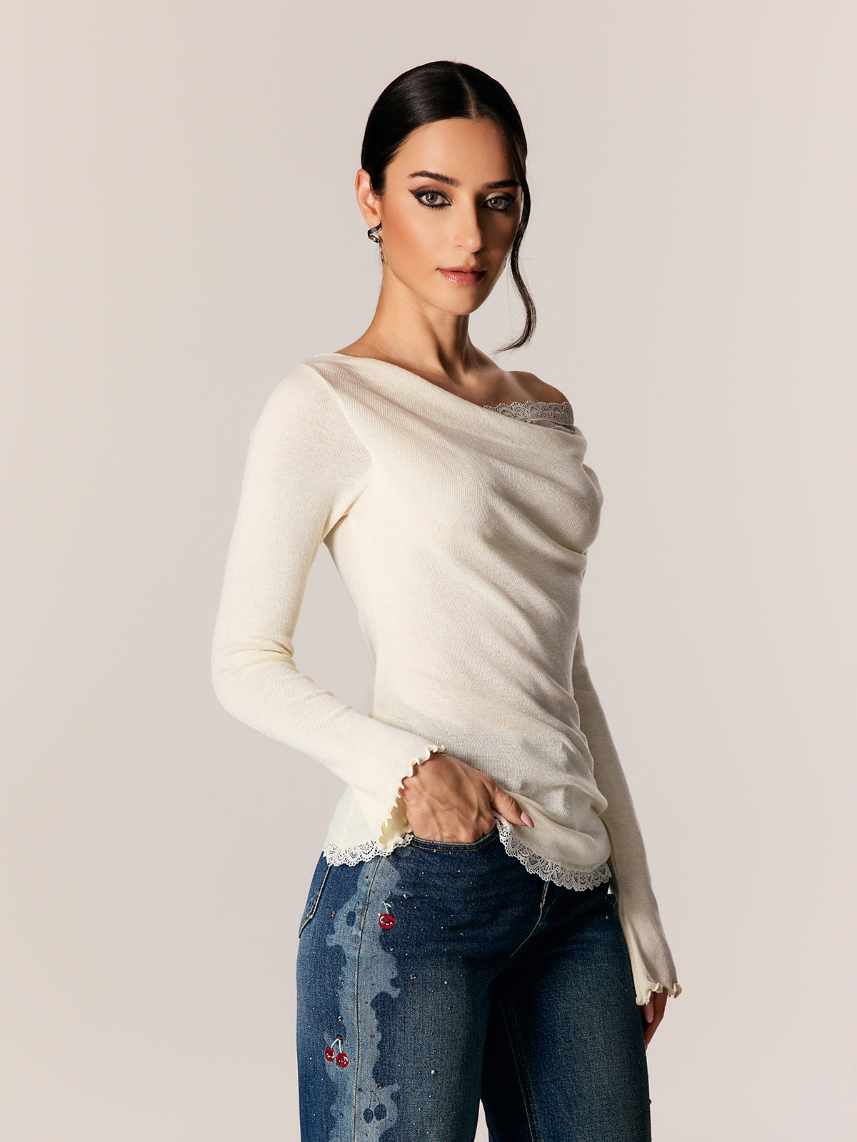 Edeltraud Asymmetric Lace Knit Top