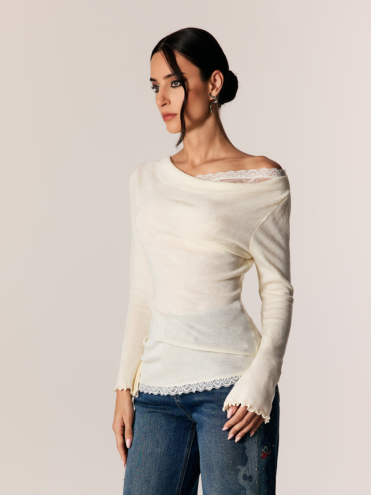Edeltraud Asymmetric Lace Knit Top