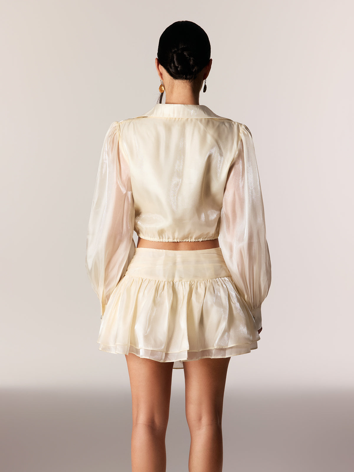 Edgardo Crop Lace Up  Ruffle Skirt Set