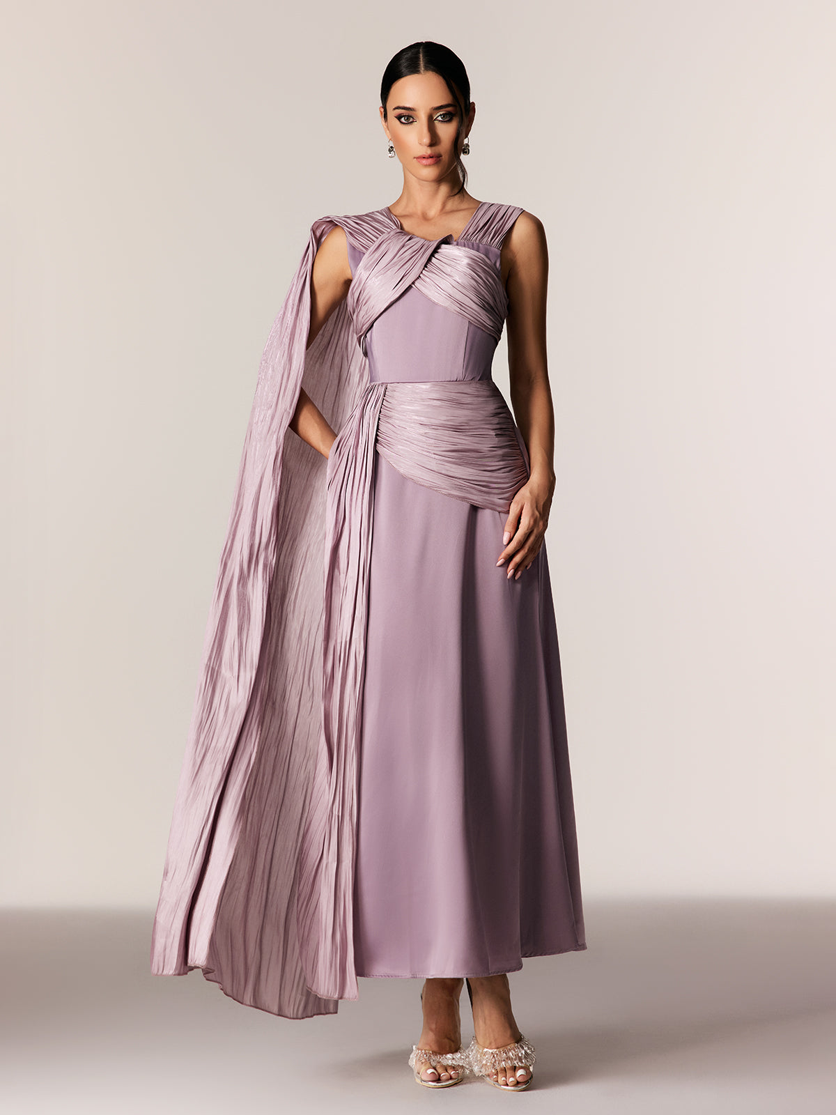 Edijs Asymmetric Ruch Fringe Maxi Dress