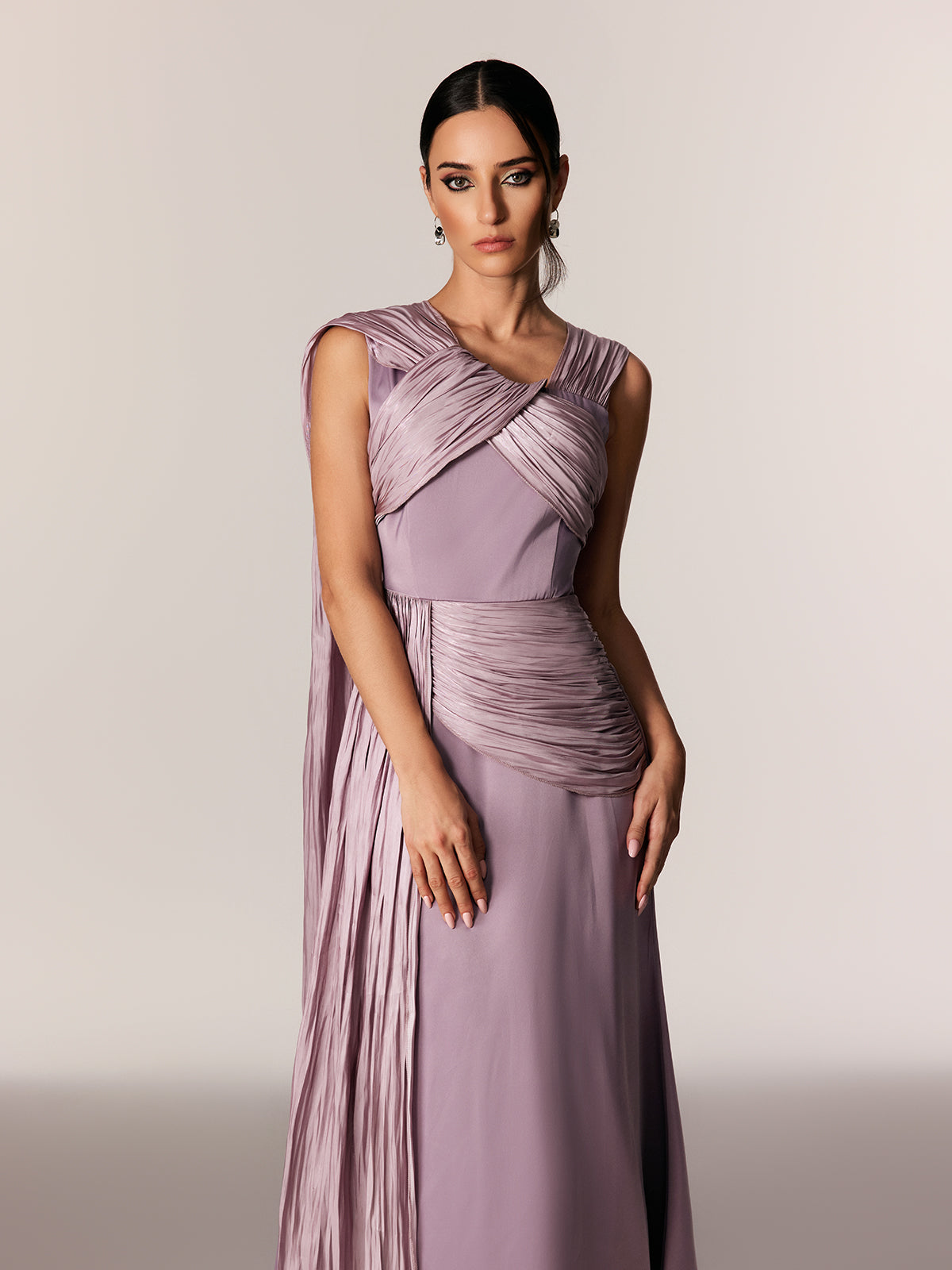 Edijs Asymmetric Ruch Fringe Maxi Dress