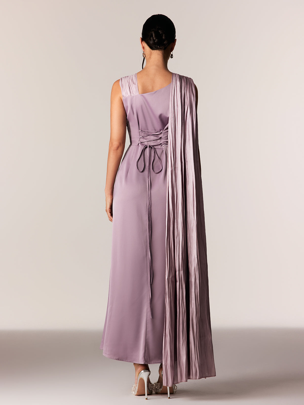 Edijs Asymmetric Ruch Fringe Maxi Dress