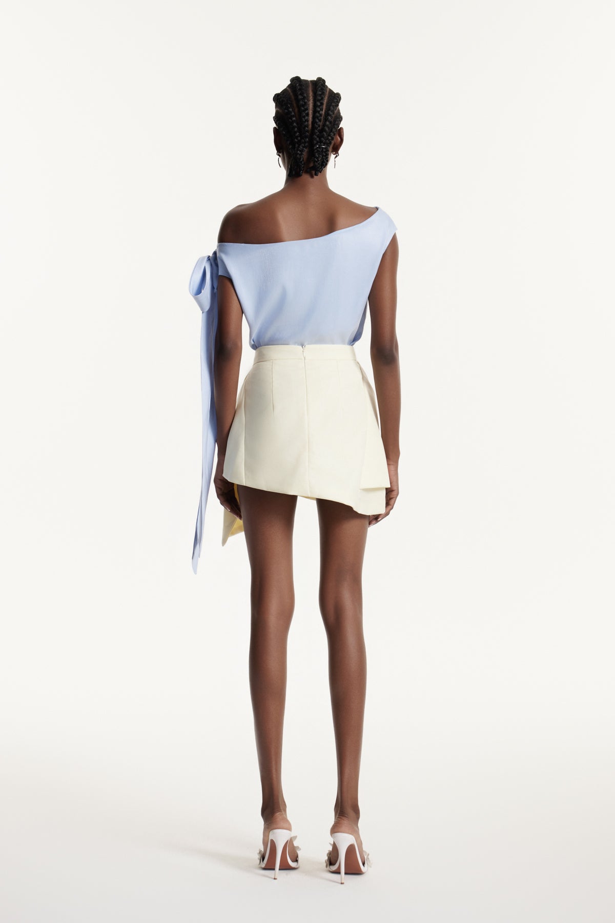 Ediz Asymmetric Ruch Skirt Set In Blue