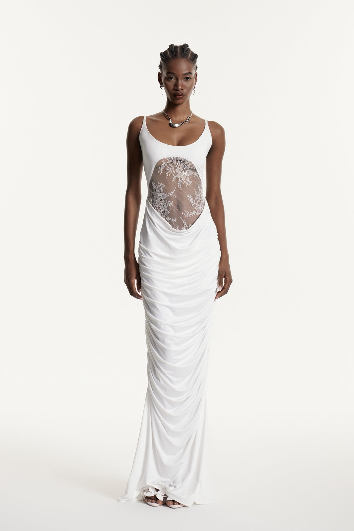 Edlira Spaghetti Ruch Lace Maxi Dress