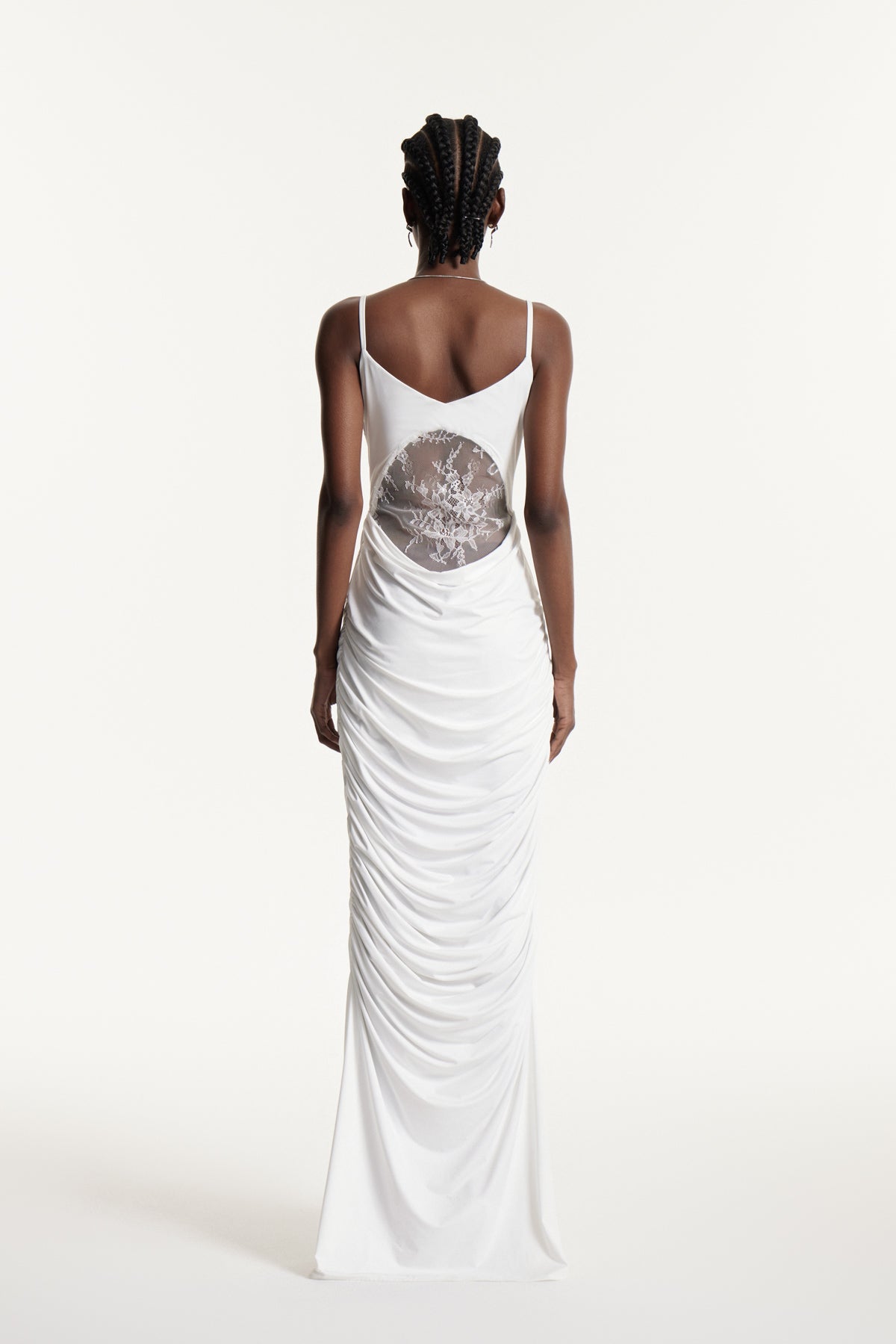 Edlira Spaghetti Ruch Lace Maxi Dress