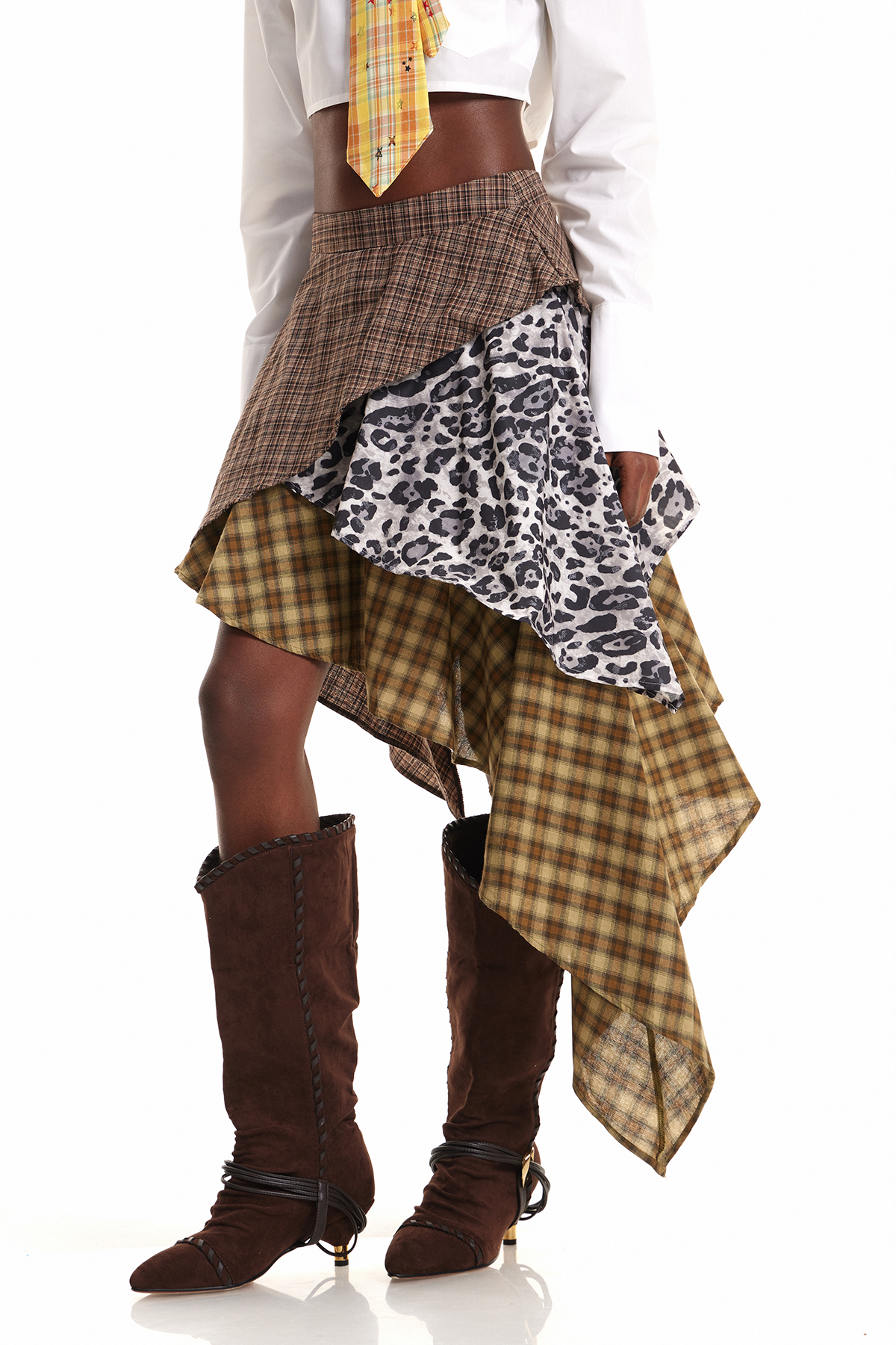 Edoardo Grid Leopard Mini Skirt