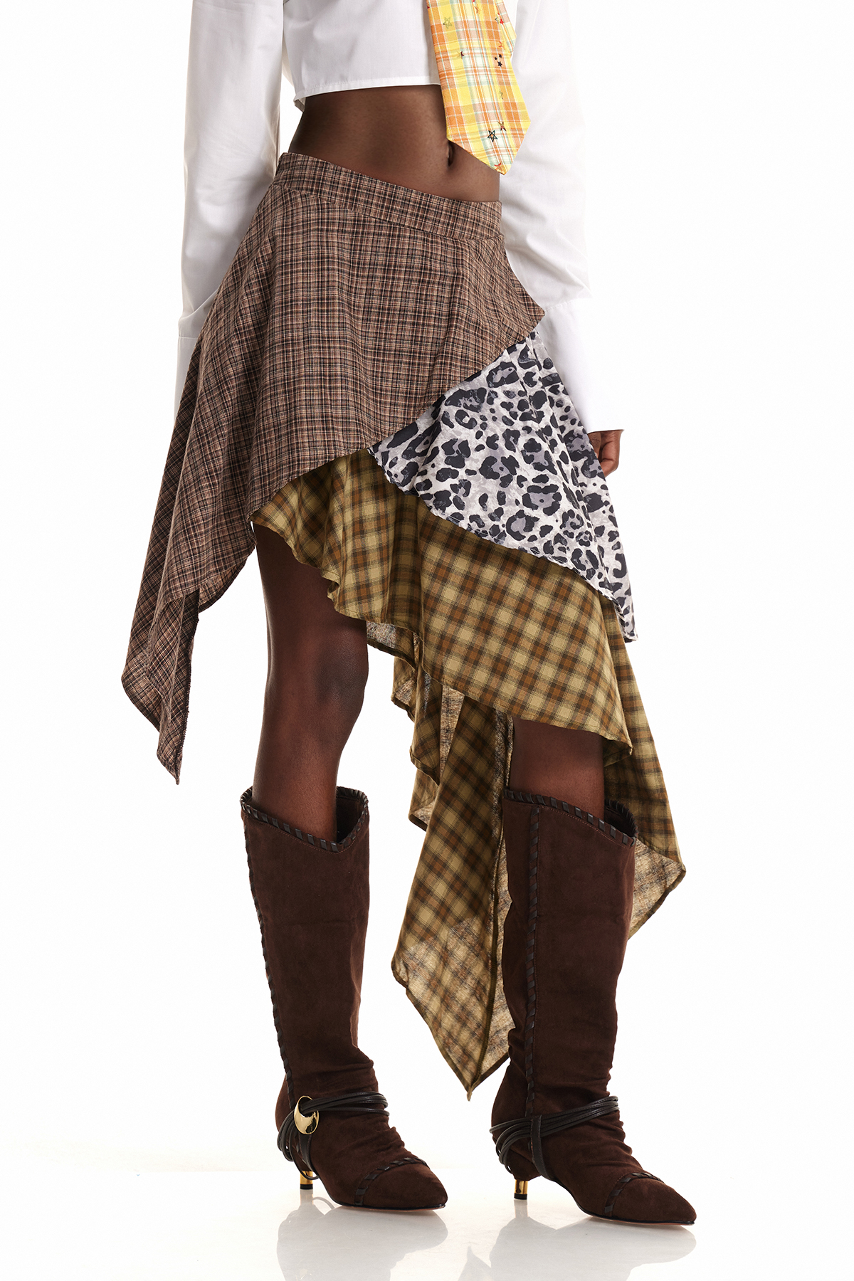 Edoardo Grid Leopard Mini Skirt