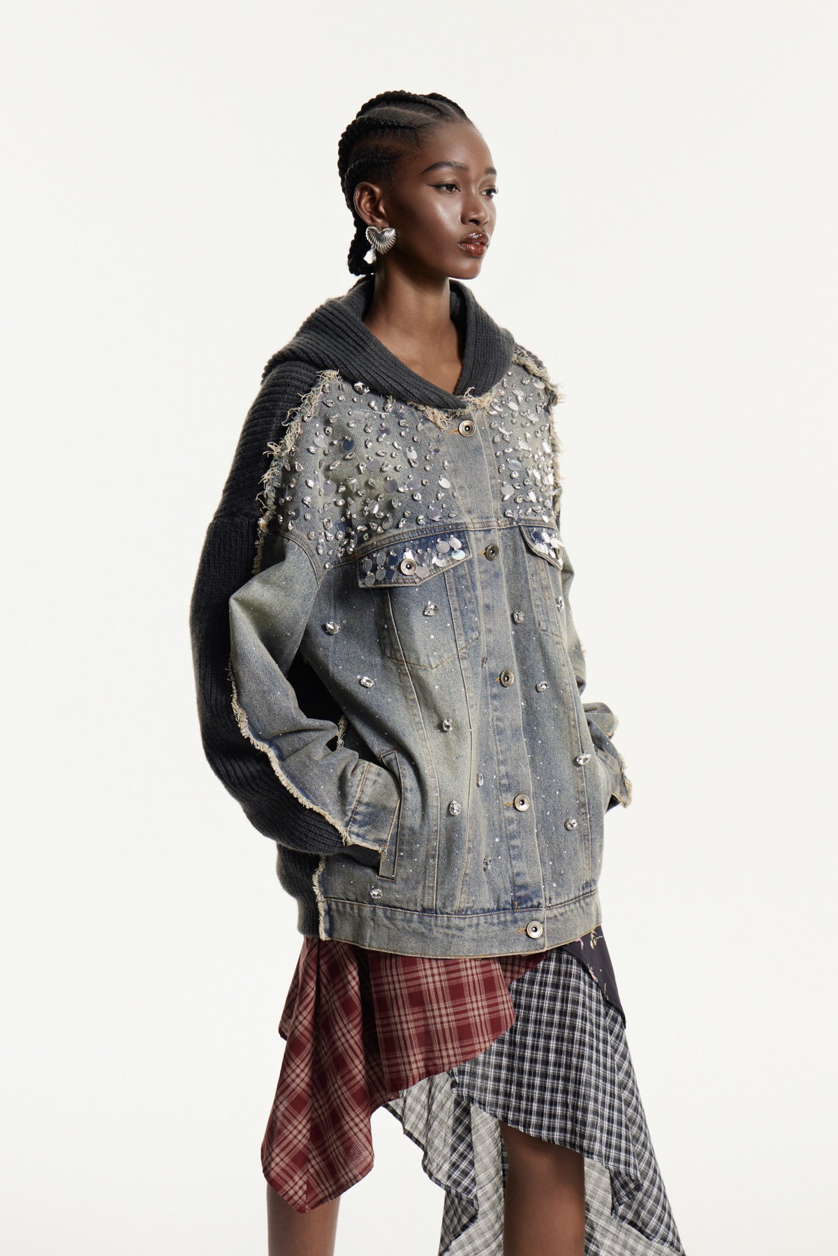 Edson Crystal Deconstruct Denim Jacket