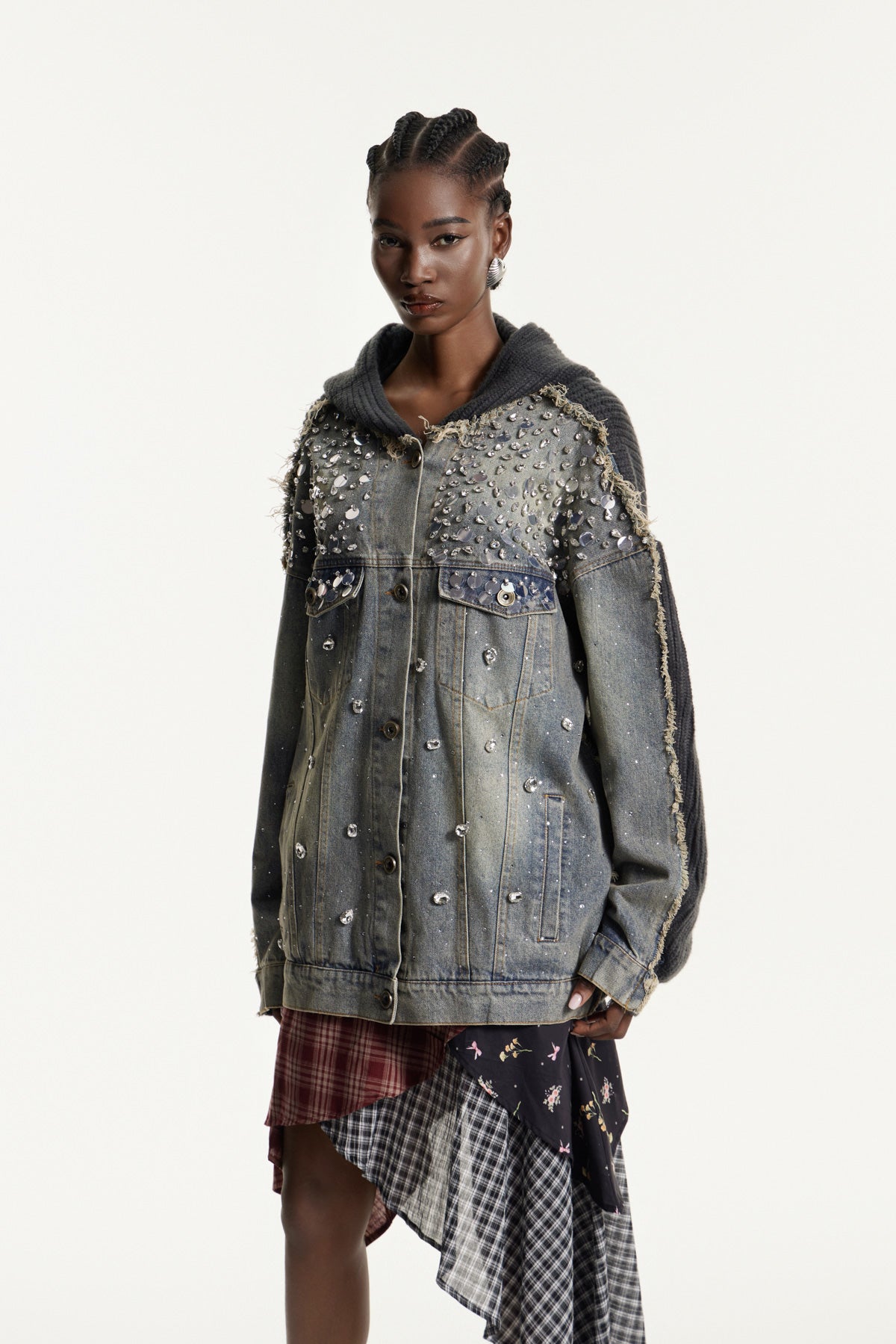 Edson Crystal Deconstruct Denim Jacket