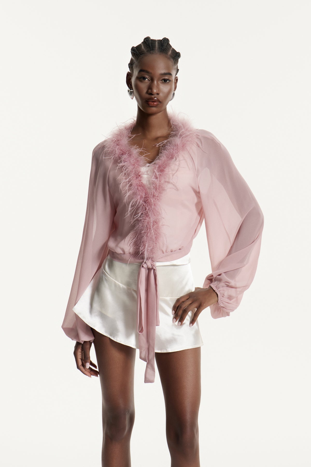 Eduardo Balloon Sleeve Faux Fur Top