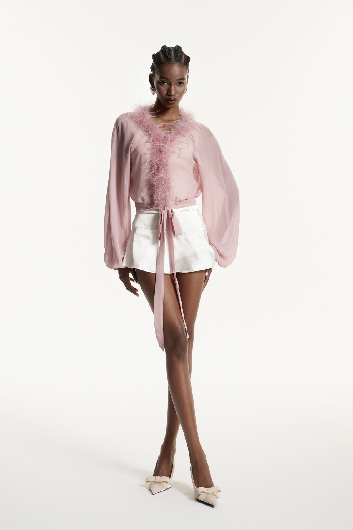 Eduardo Balloon Sleeve Faux Fur Top