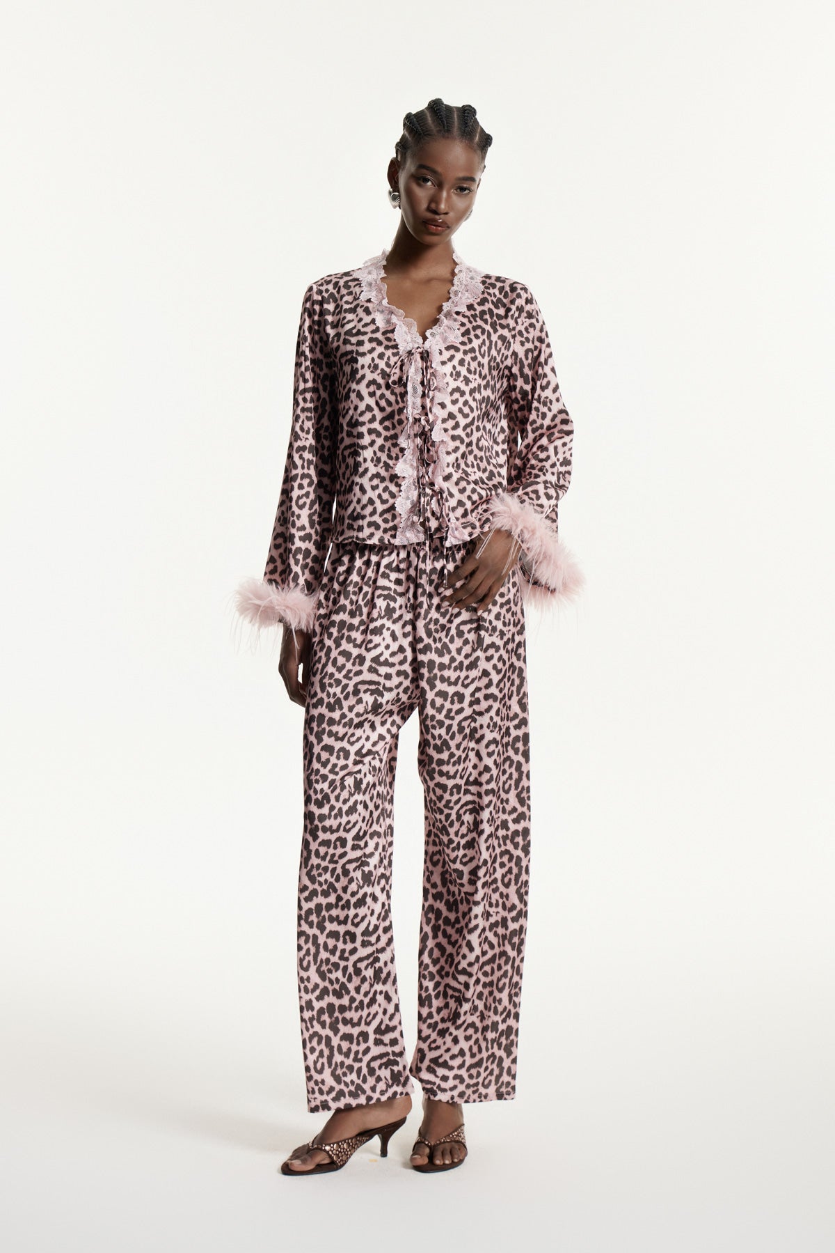 Eduards Leopard Faux Fur Lace Pants Set