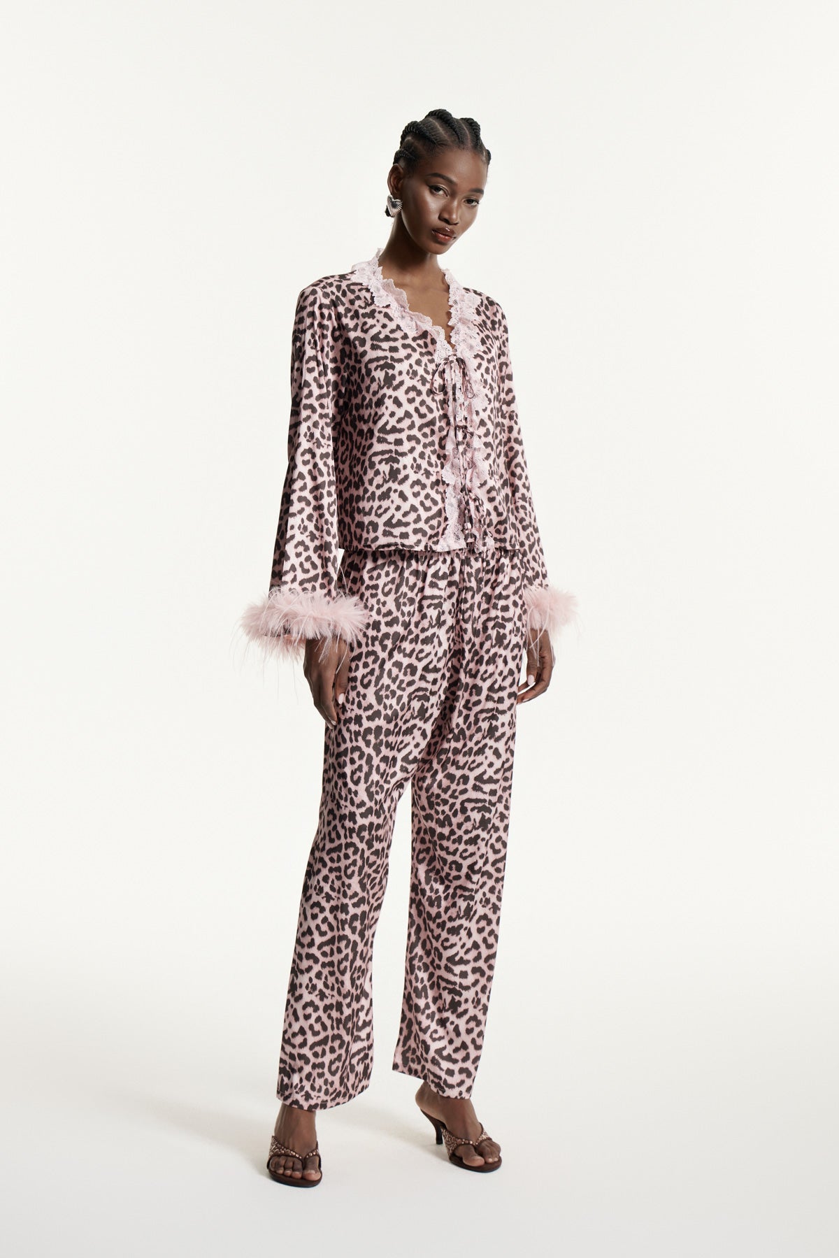 Eduards Leopard Faux Fur Lace Pants Set