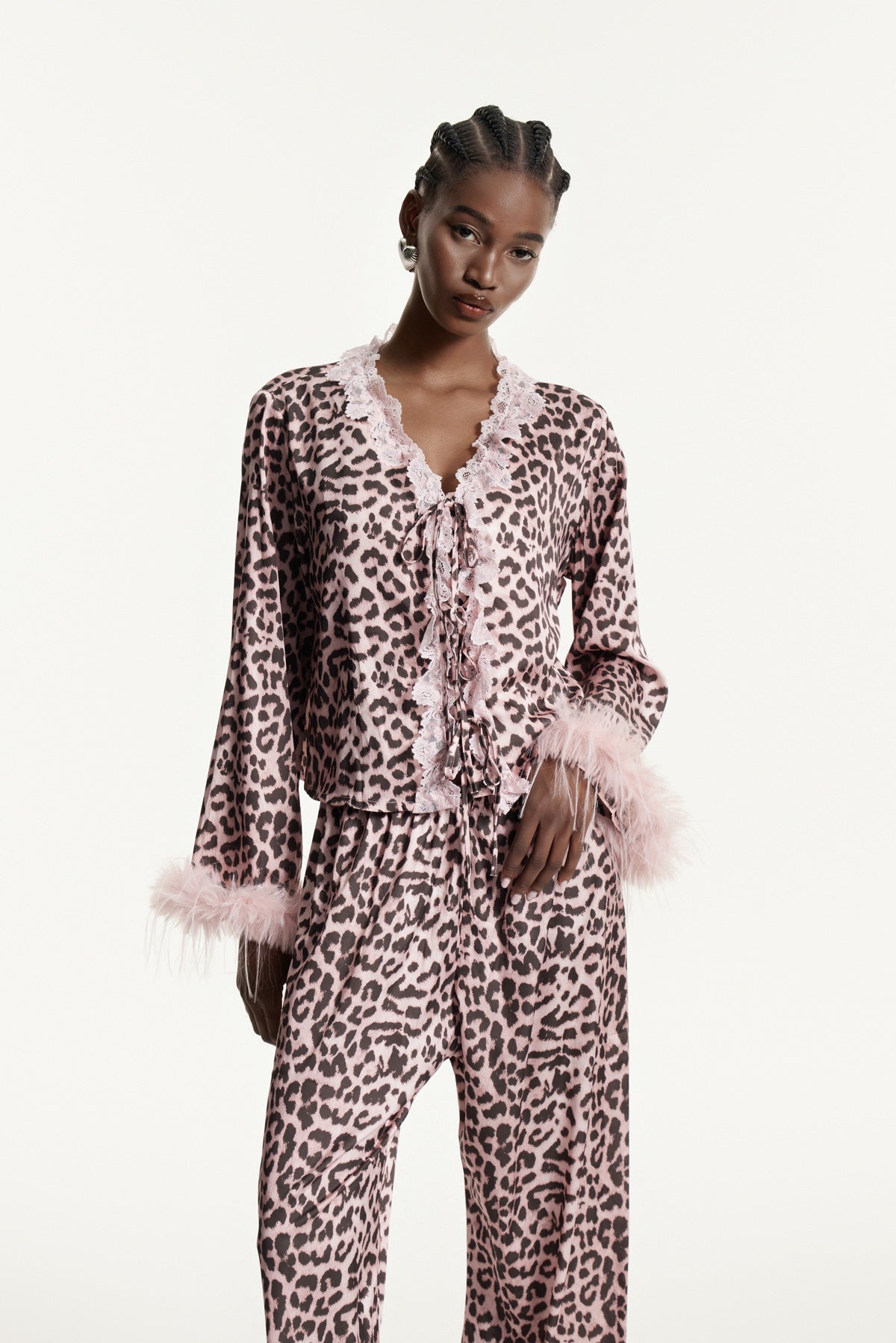 Eduards Leopard Faux Fur Lace Pants Set