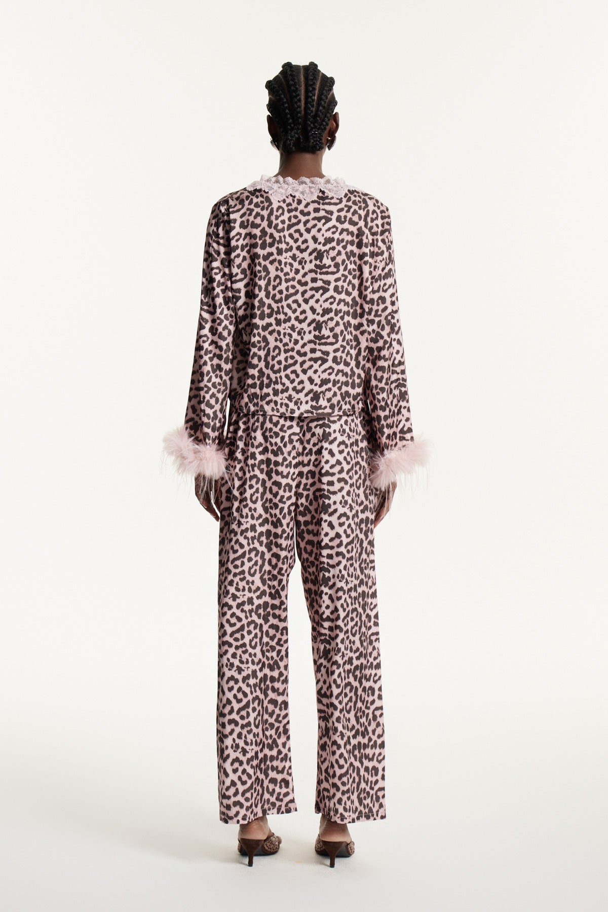 Eduards Leopard Faux Fur Lace Pants Set
