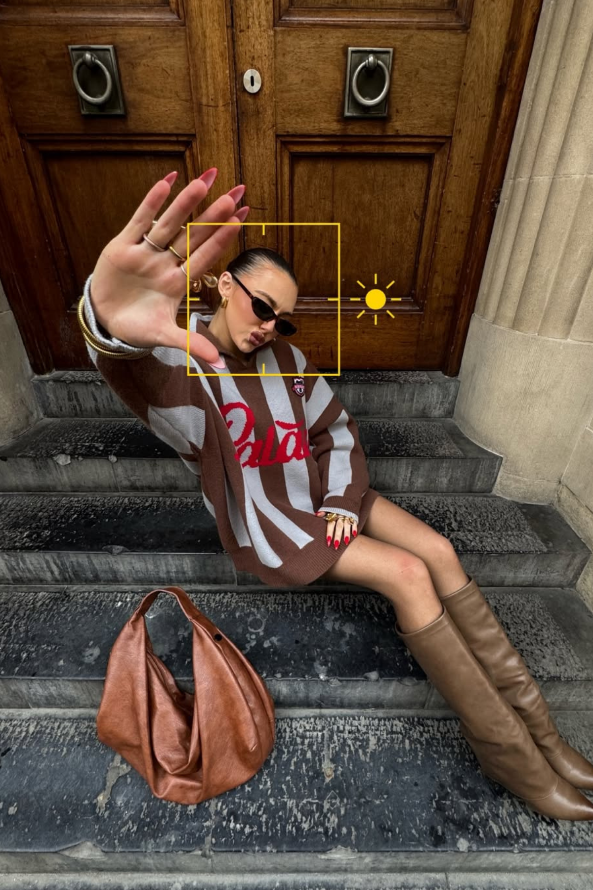 Edwena Stripe Knit Pants Set In Brown