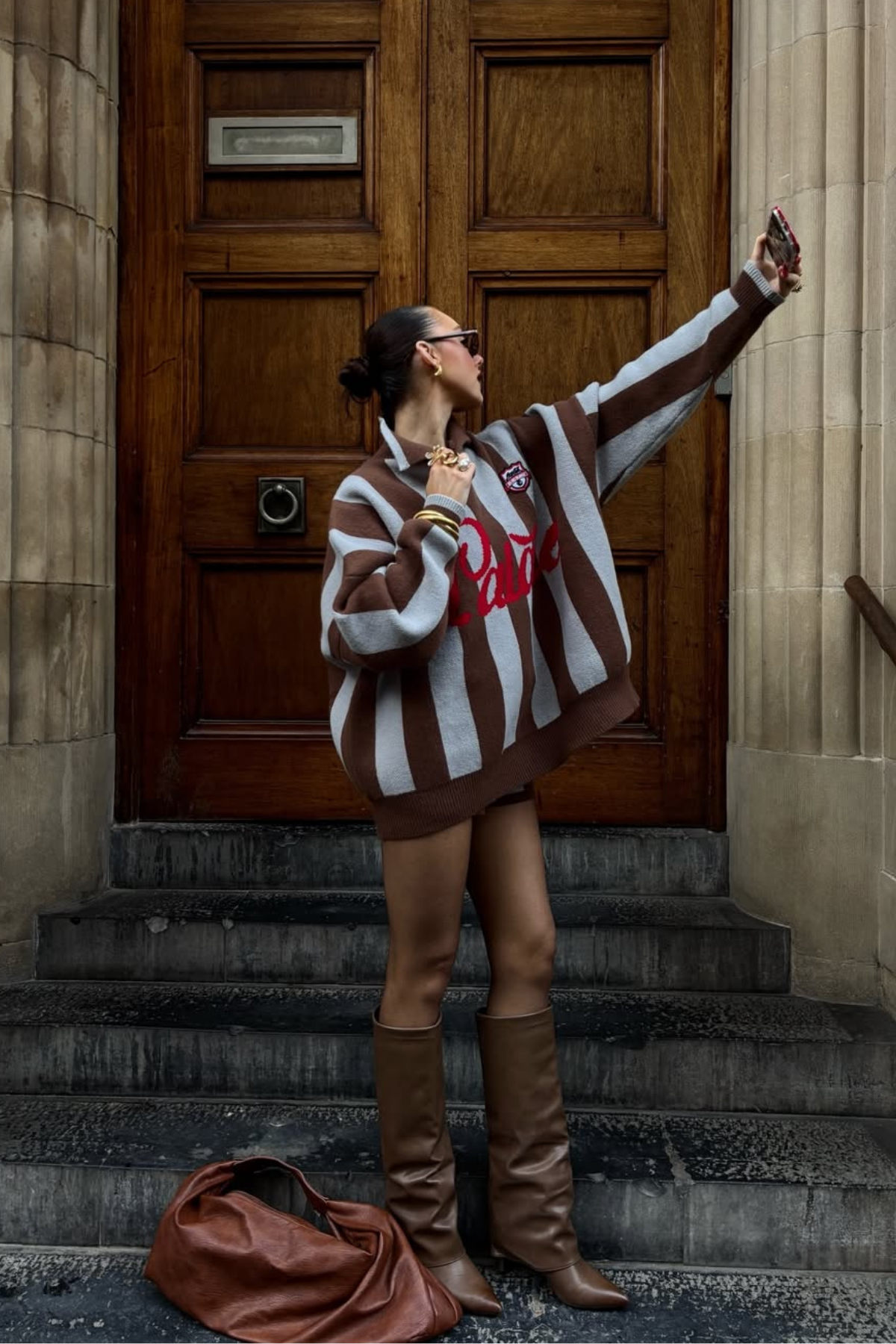 Edwena Stripe Knit Pants Set In Brown