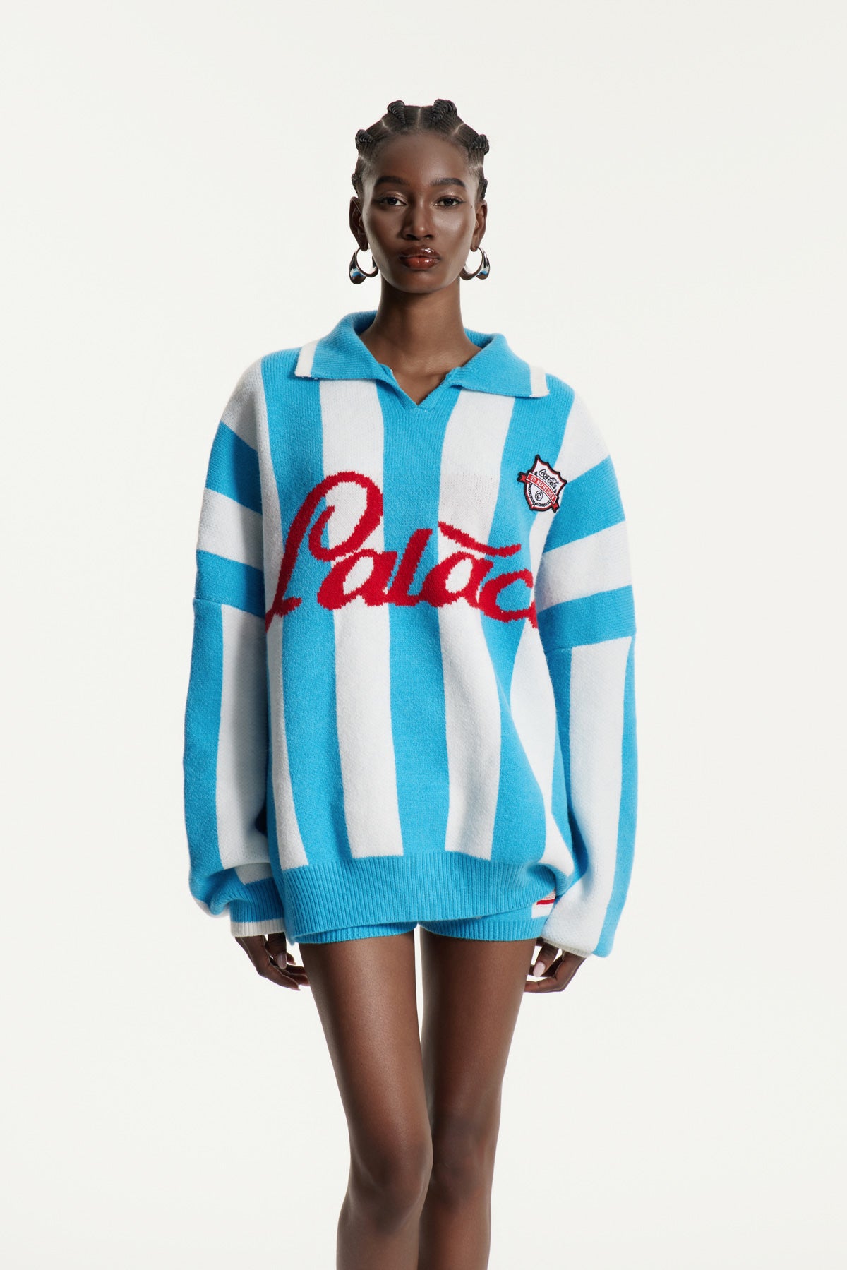 Edwena Stripe Knit Pants Set In Blue