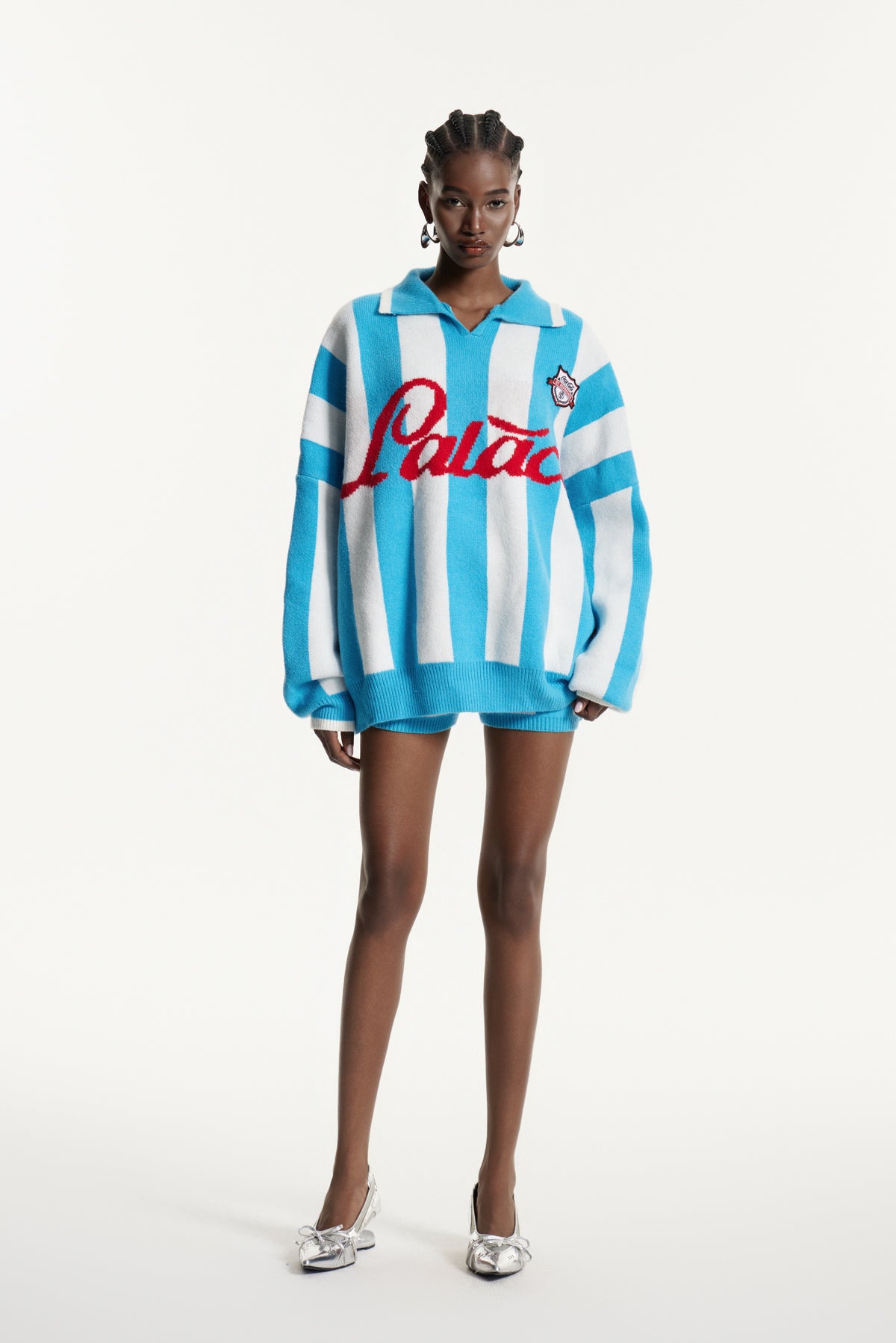 Edwena Stripe Knit Pants Set In Blue