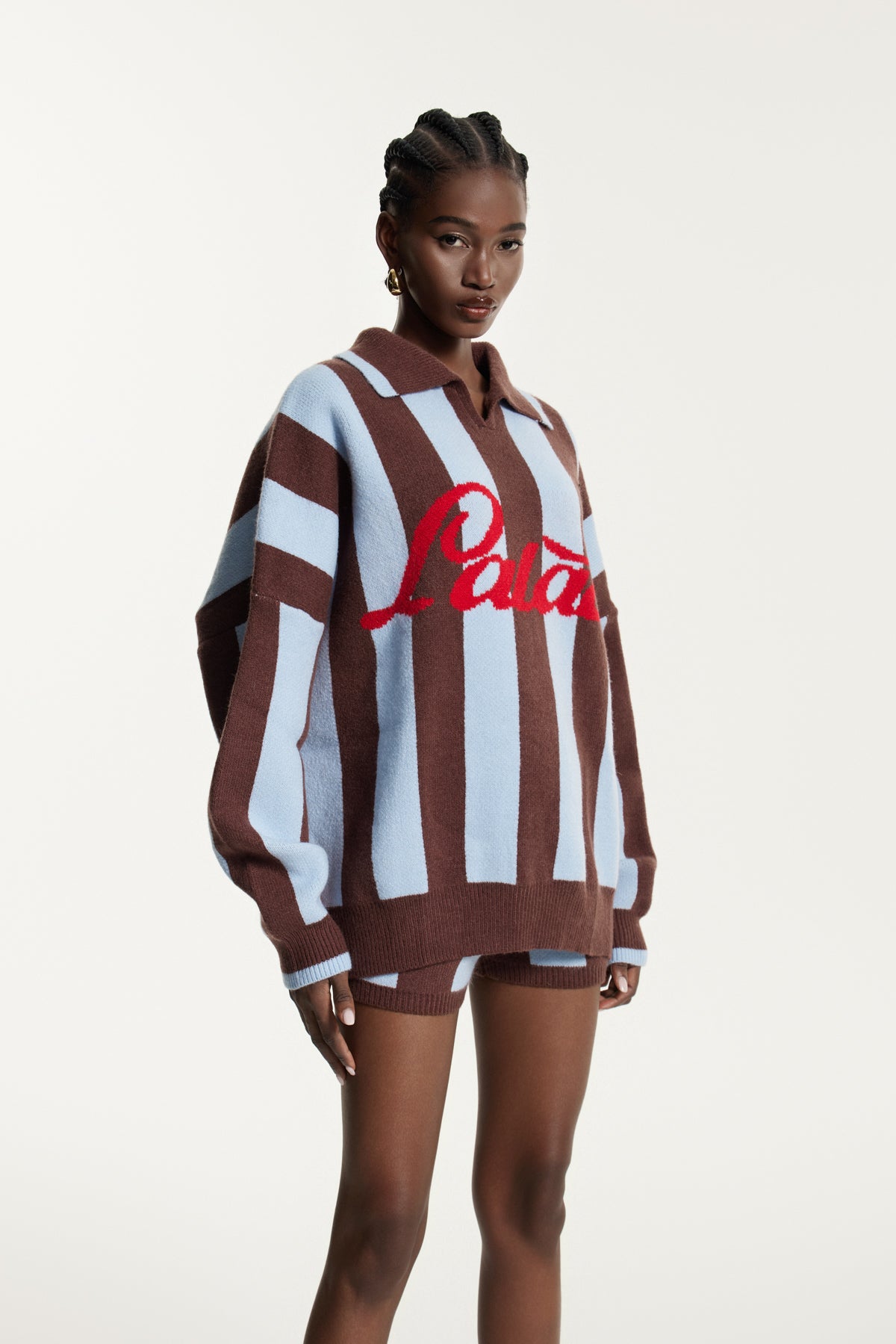 Edwena Stripe Knit Pants Set In Brown