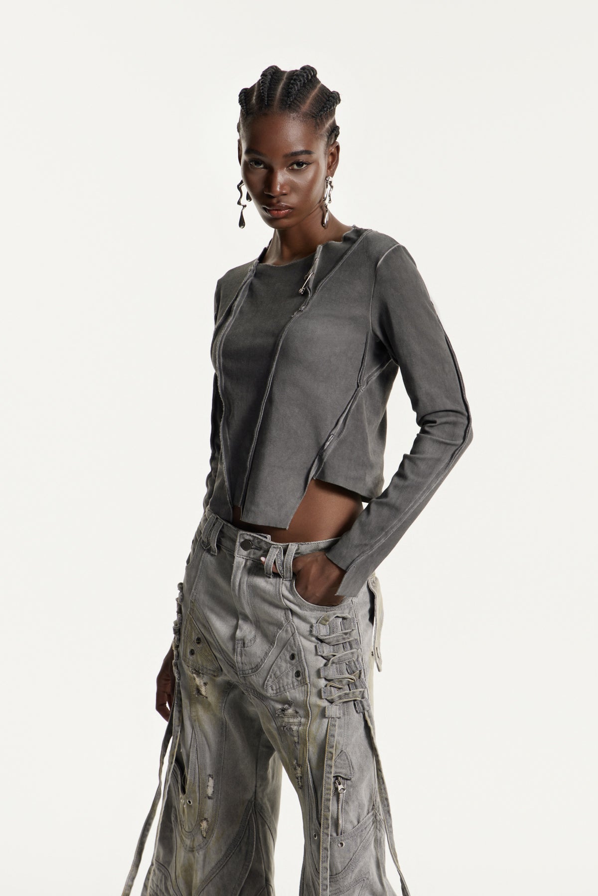 Edwin Deconstruct Asymmetric Top In Grey