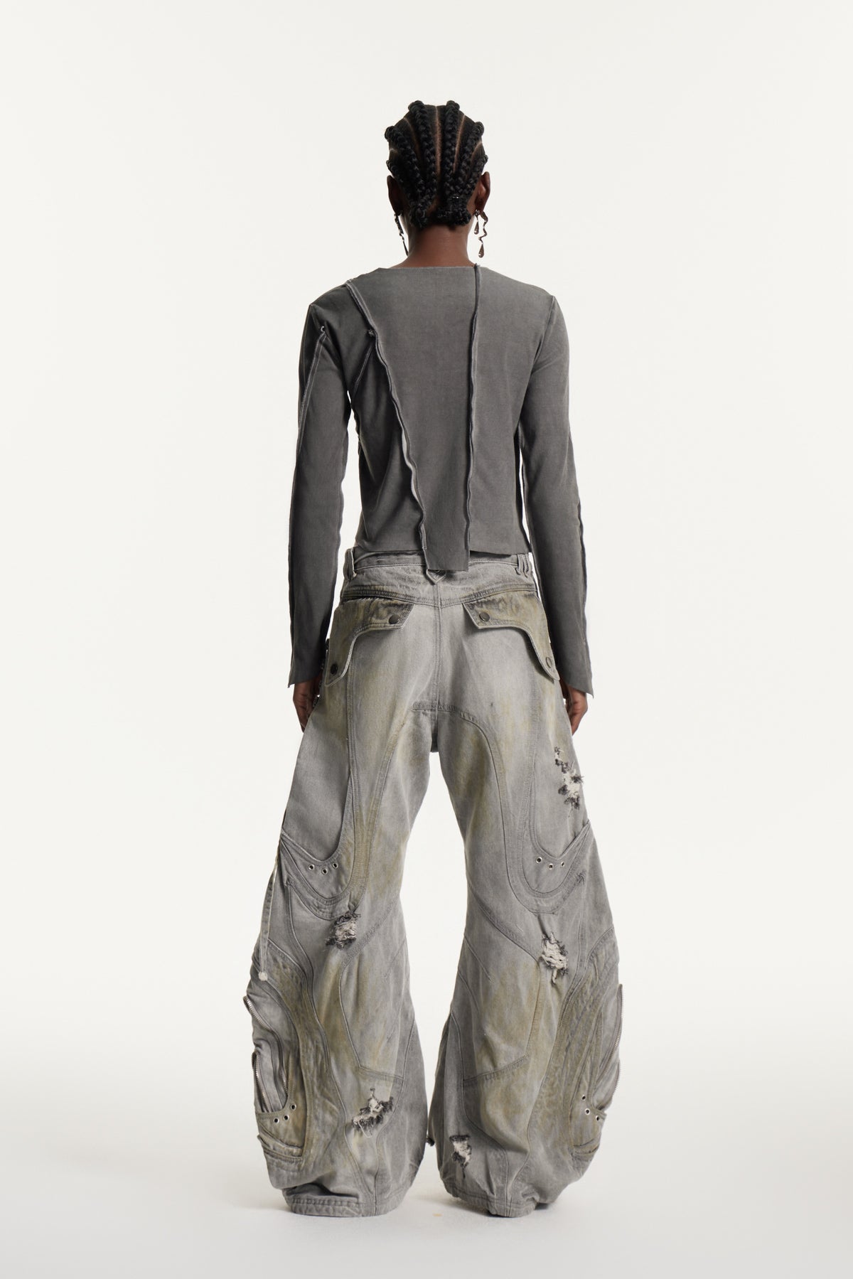 Daryl Deconstruct Print Barrel Jeans In Grey