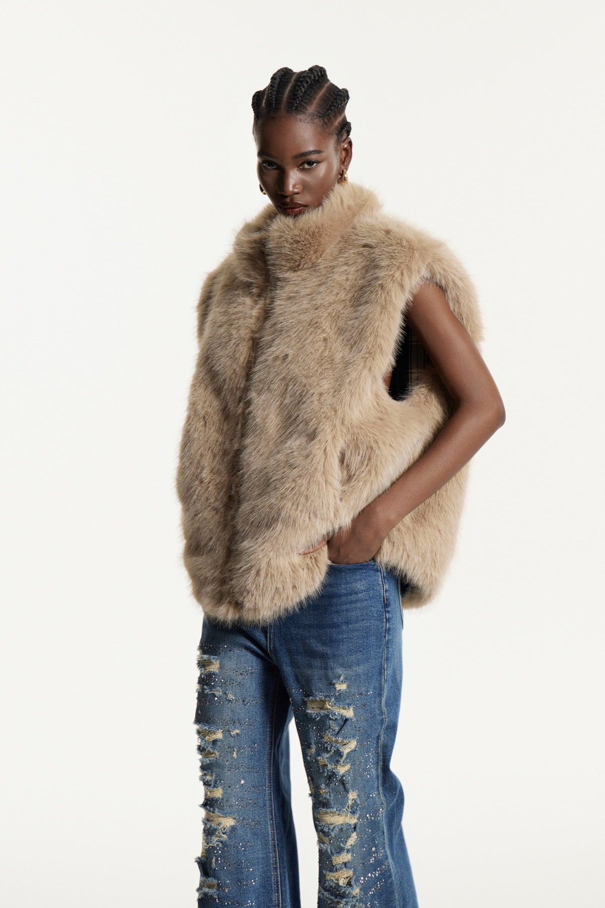 Edwina Faux Fur Grid Vest