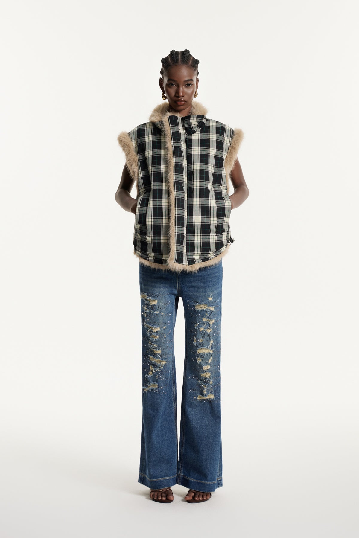 Edwina Faux Fur Grid Vest