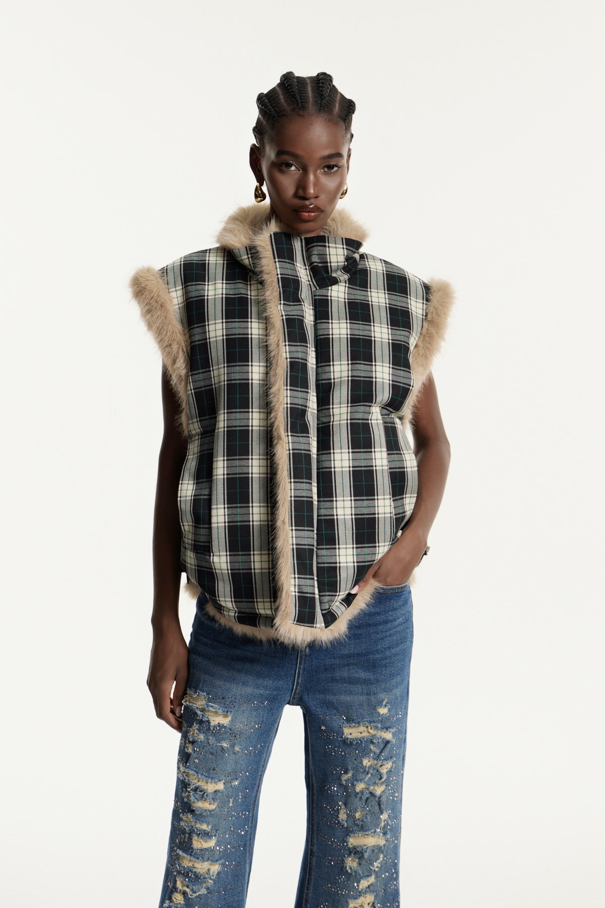 Edwina Faux Fur Grid Vest