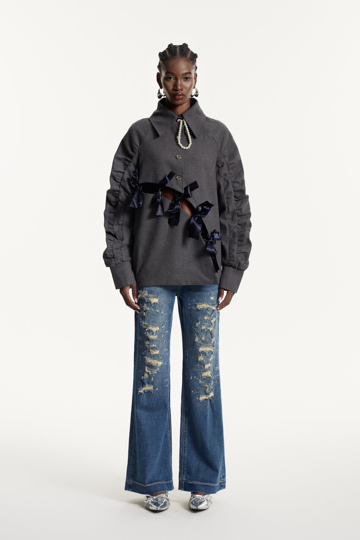 Edyta Bow Drawstring Balloon Sleeve Top