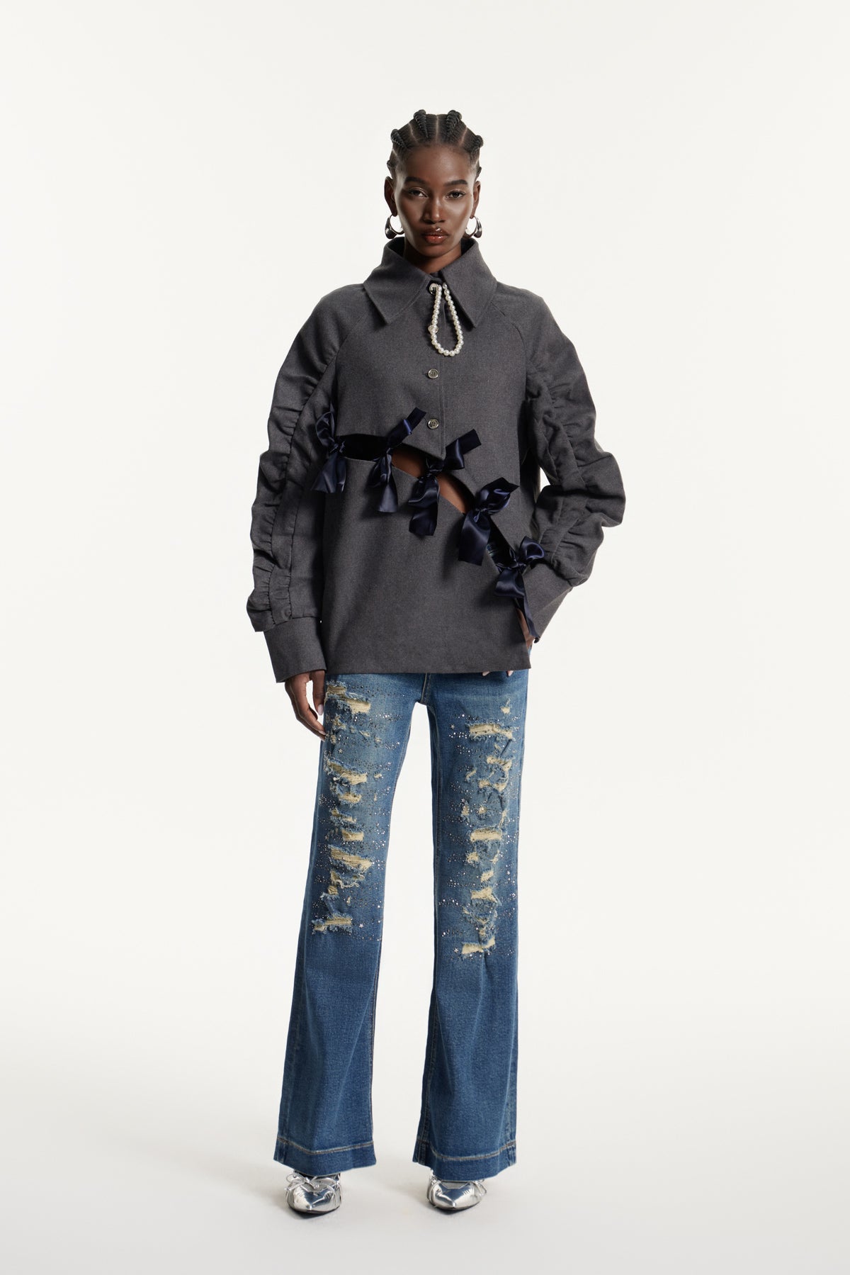 Edyta Bow Drawstring Balloon Sleeve Top