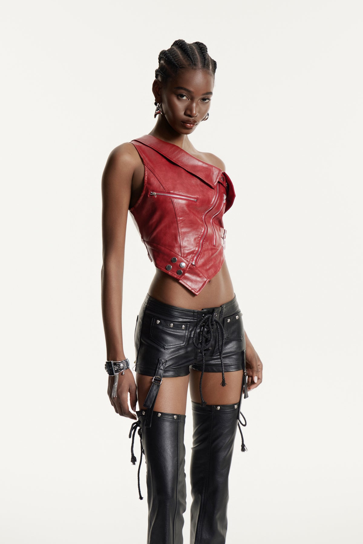 Edythe One Shoulder Asymmetric Leather Top